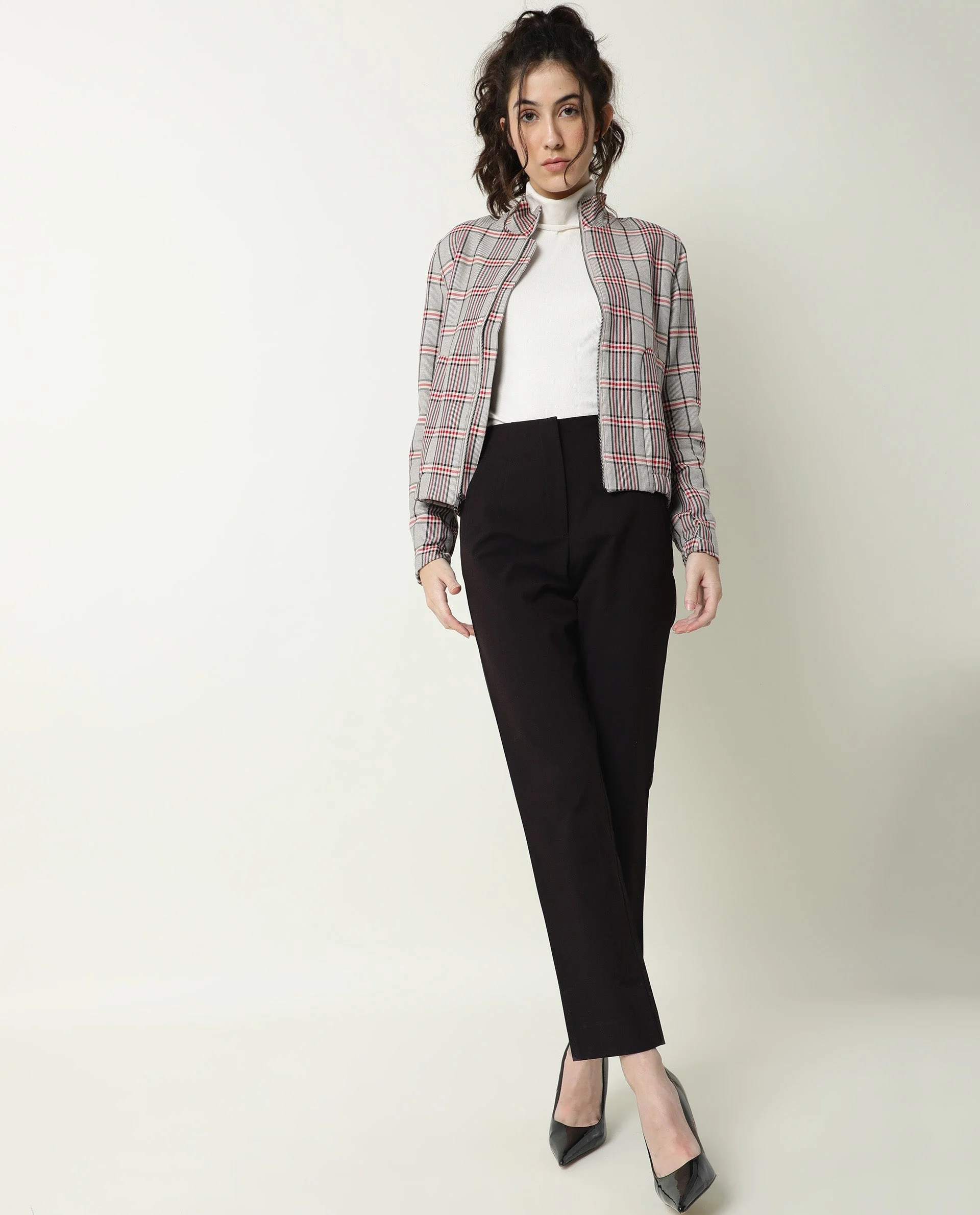 Rareism Women Homer Offwhite Jacket Full Sleeves Checks - Image 4