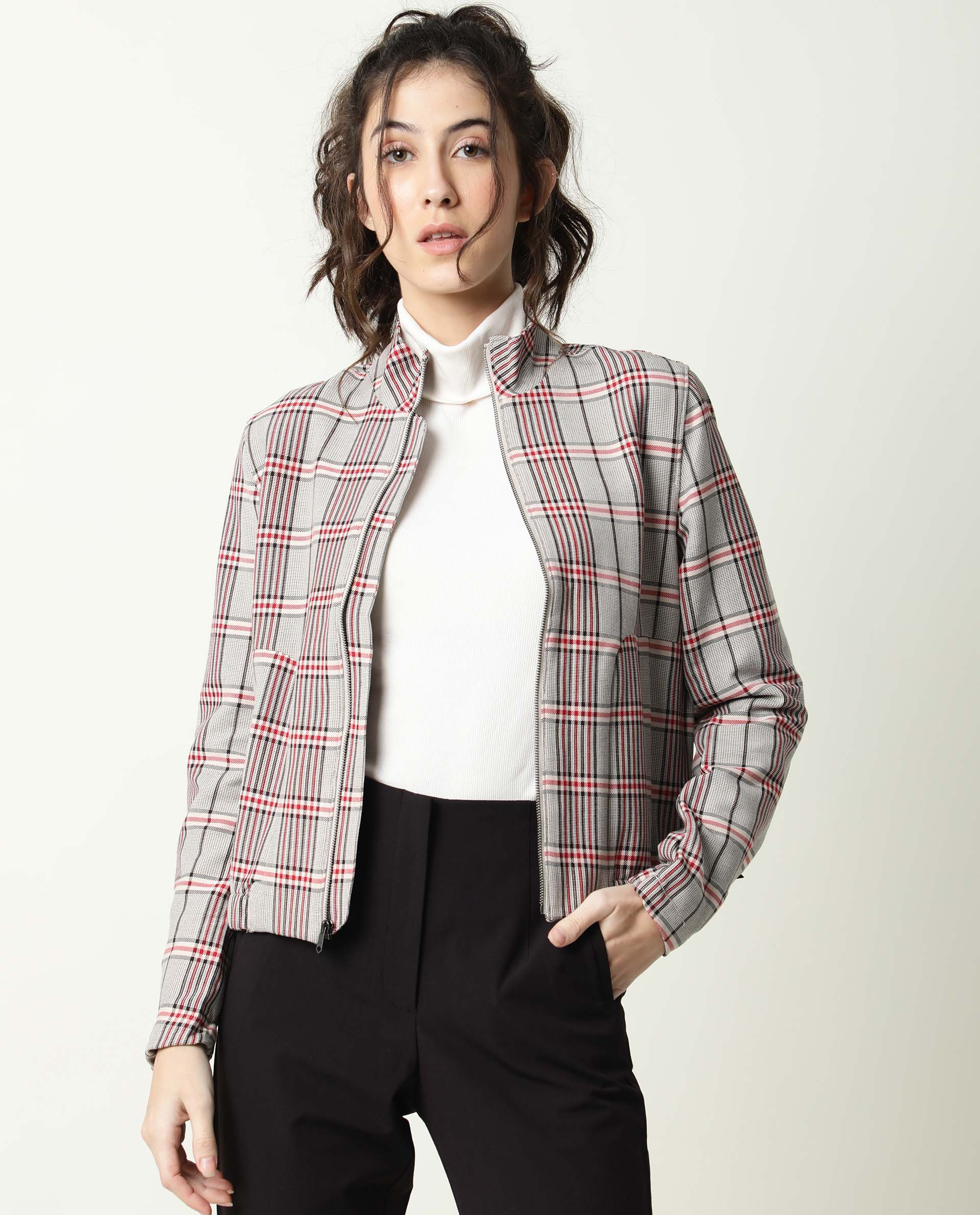 Rareism Women Homer Offwhite Jacket Full Sleeves Checks - Image 5