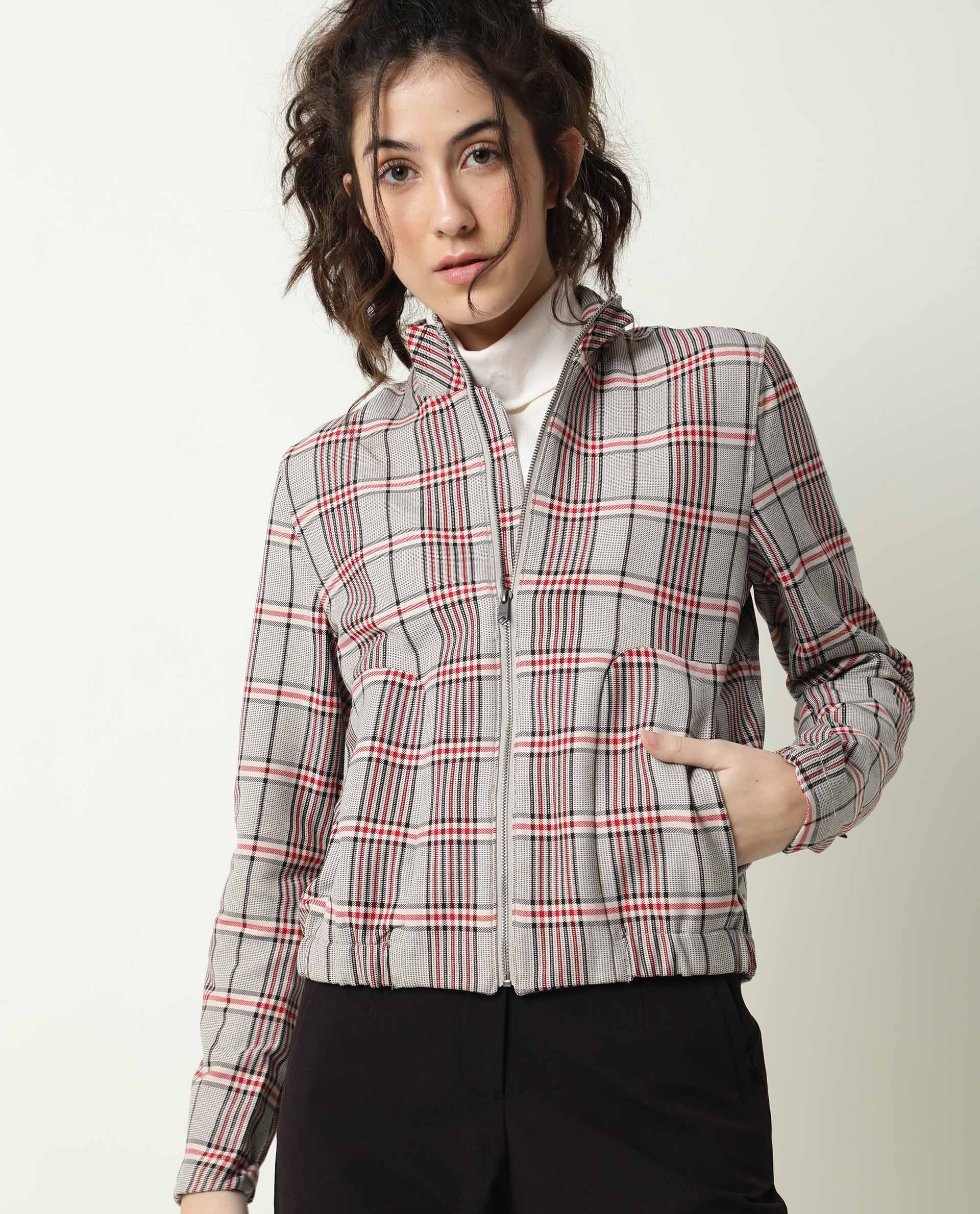Rareism Women Homer Offwhite Jacket Full Sleeves Checks - Image 6