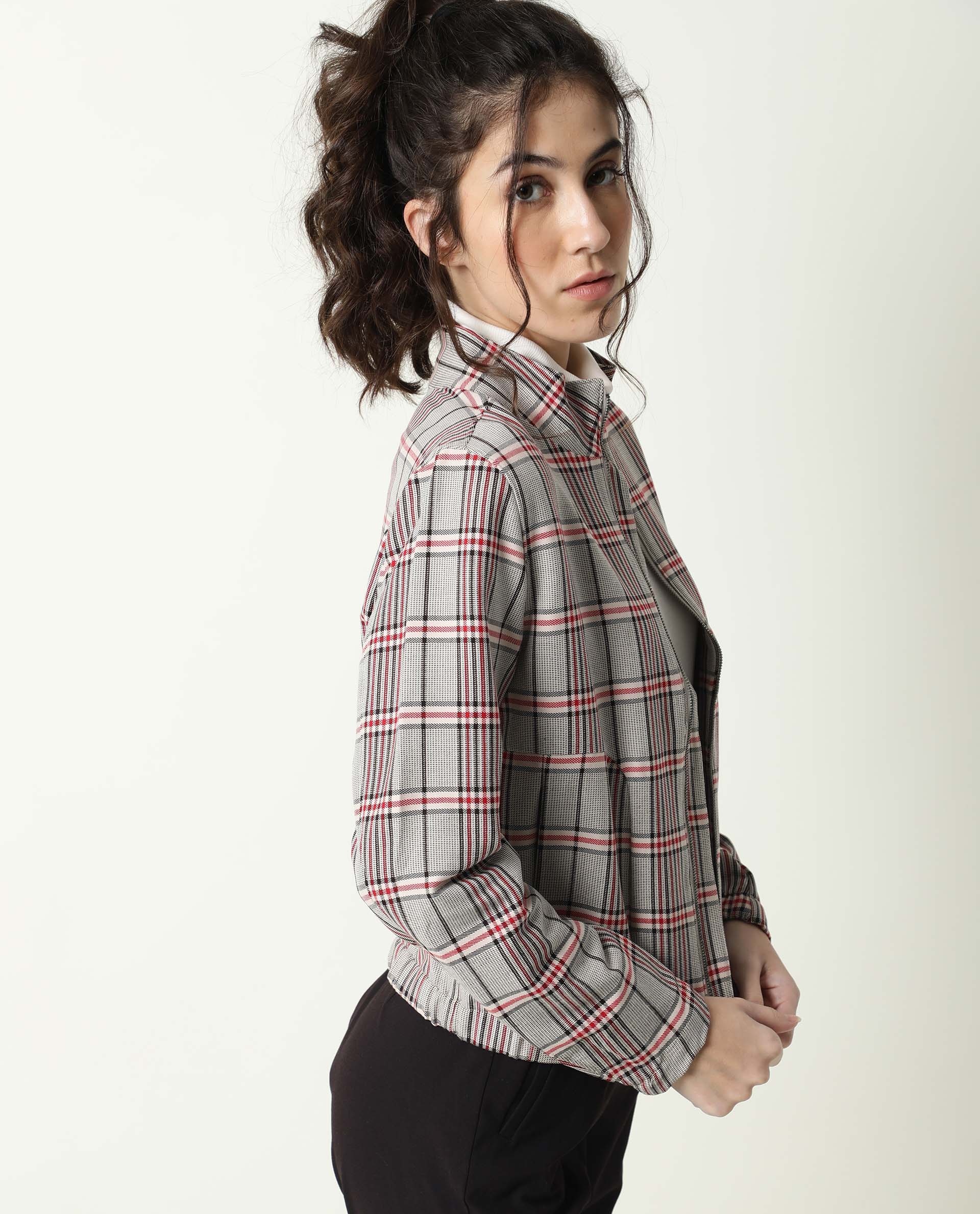 Rareism Women Homer Offwhite Jacket Full Sleeves Checks - Image 7