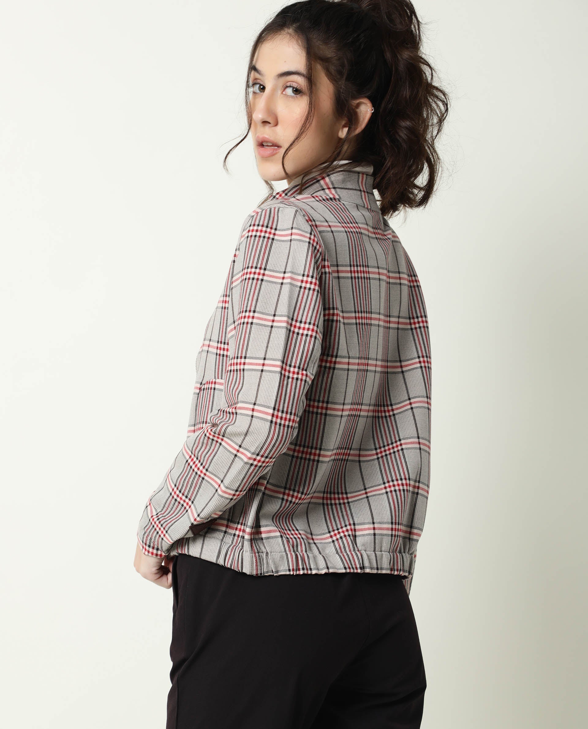 Rareism Women Homer Offwhite Jacket Full Sleeves Checks - Image 8
