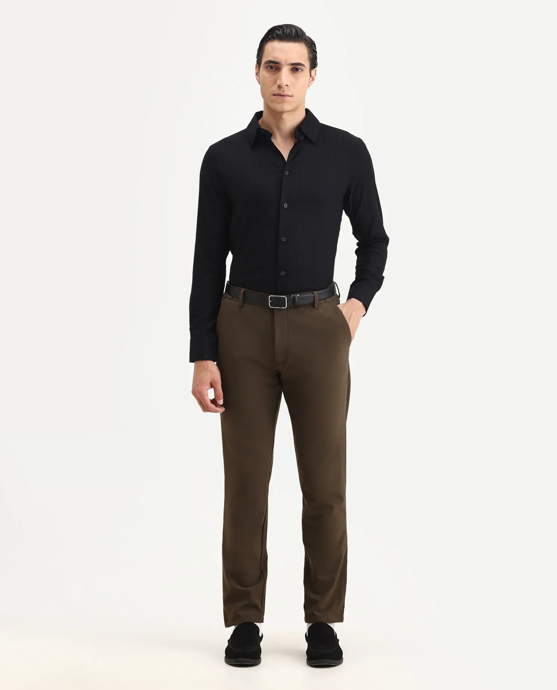 Rare Rabbit Men's Hon Black Cotton Dobby Print Regular Fit Full Sleeve Collared Shirt - Image 2