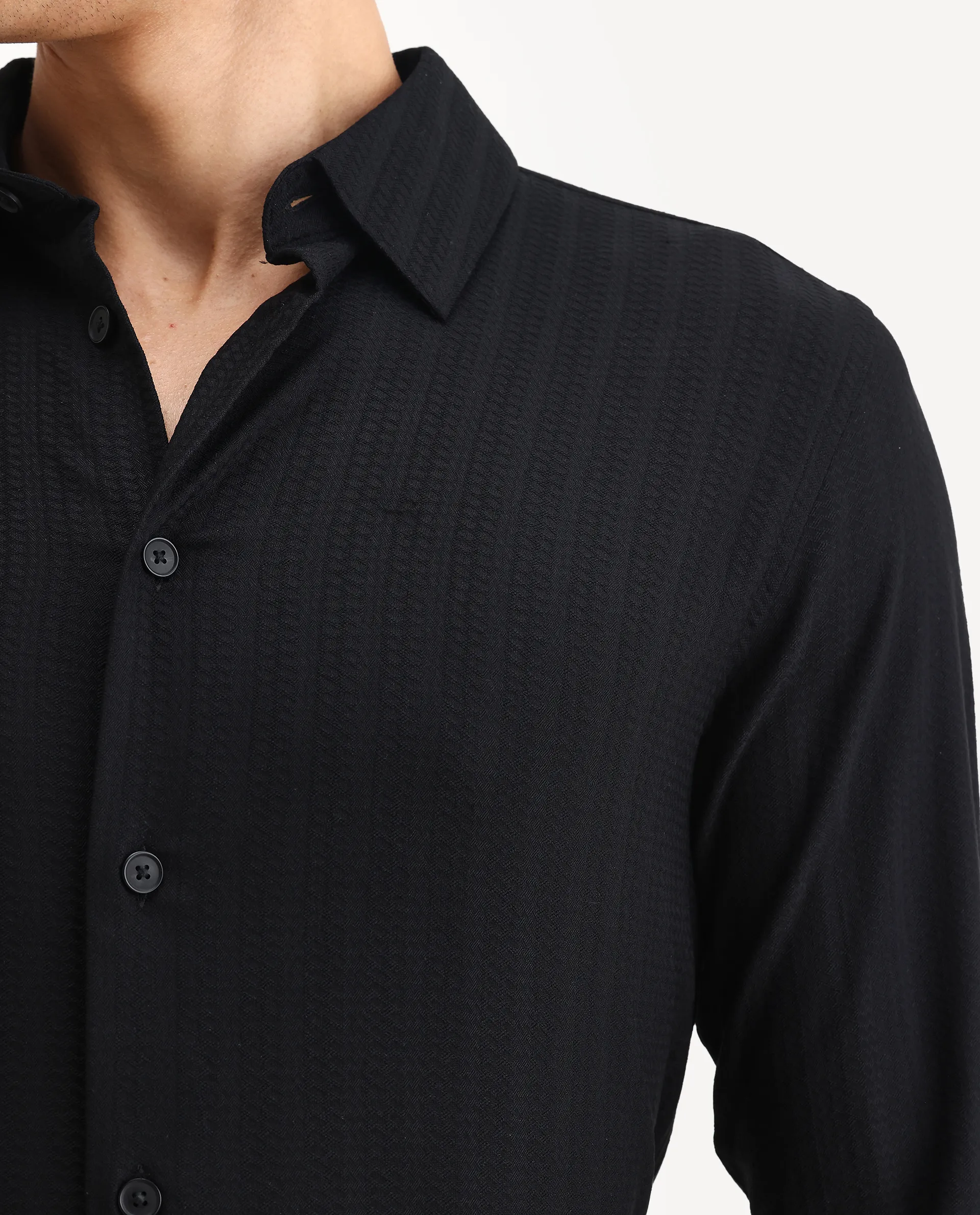 Rare Rabbit Men's Hon Black Cotton Dobby Print Regular Fit Full Sleeve Collared Shirt - Image 3