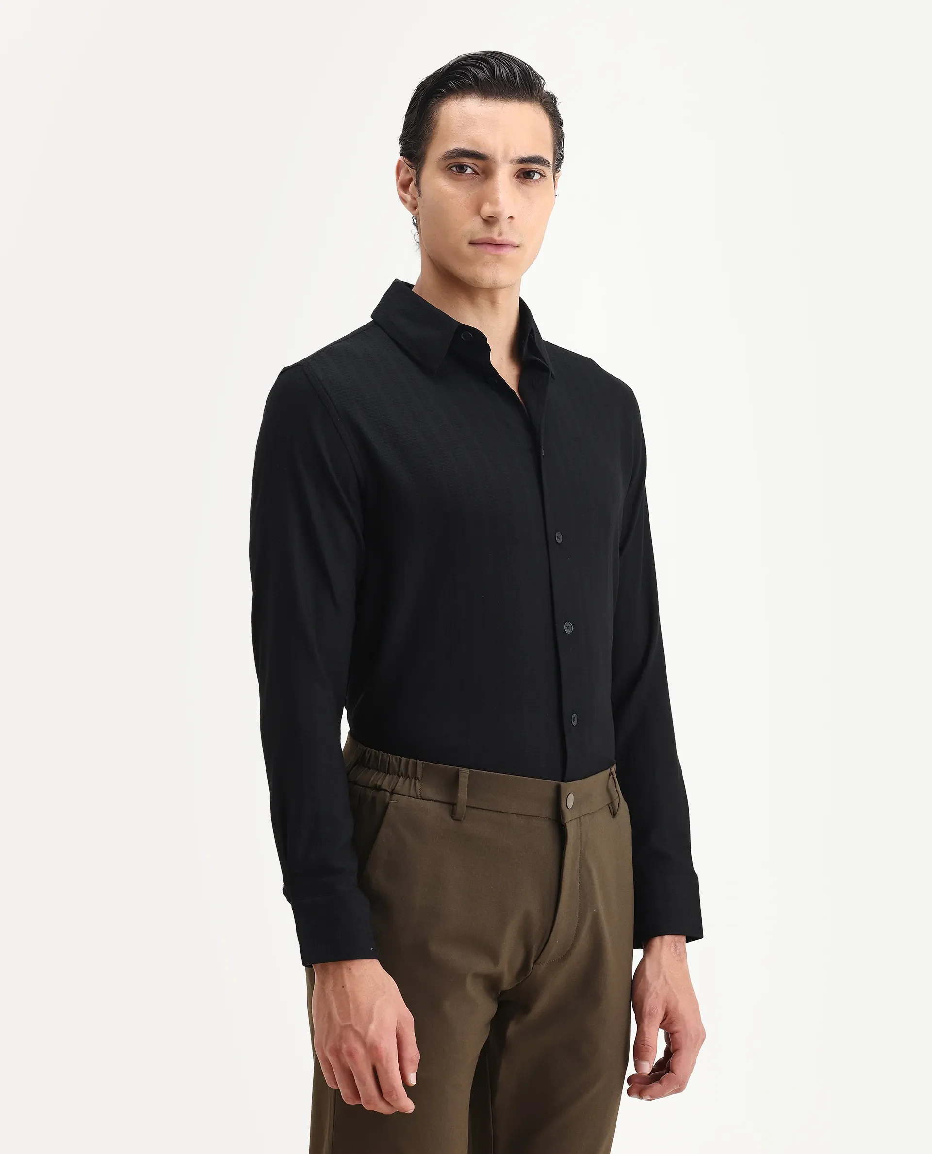 Rare Rabbit Men's Hon Black Cotton Dobby Print Regular Fit Full Sleeve Collared Shirt - Image 5