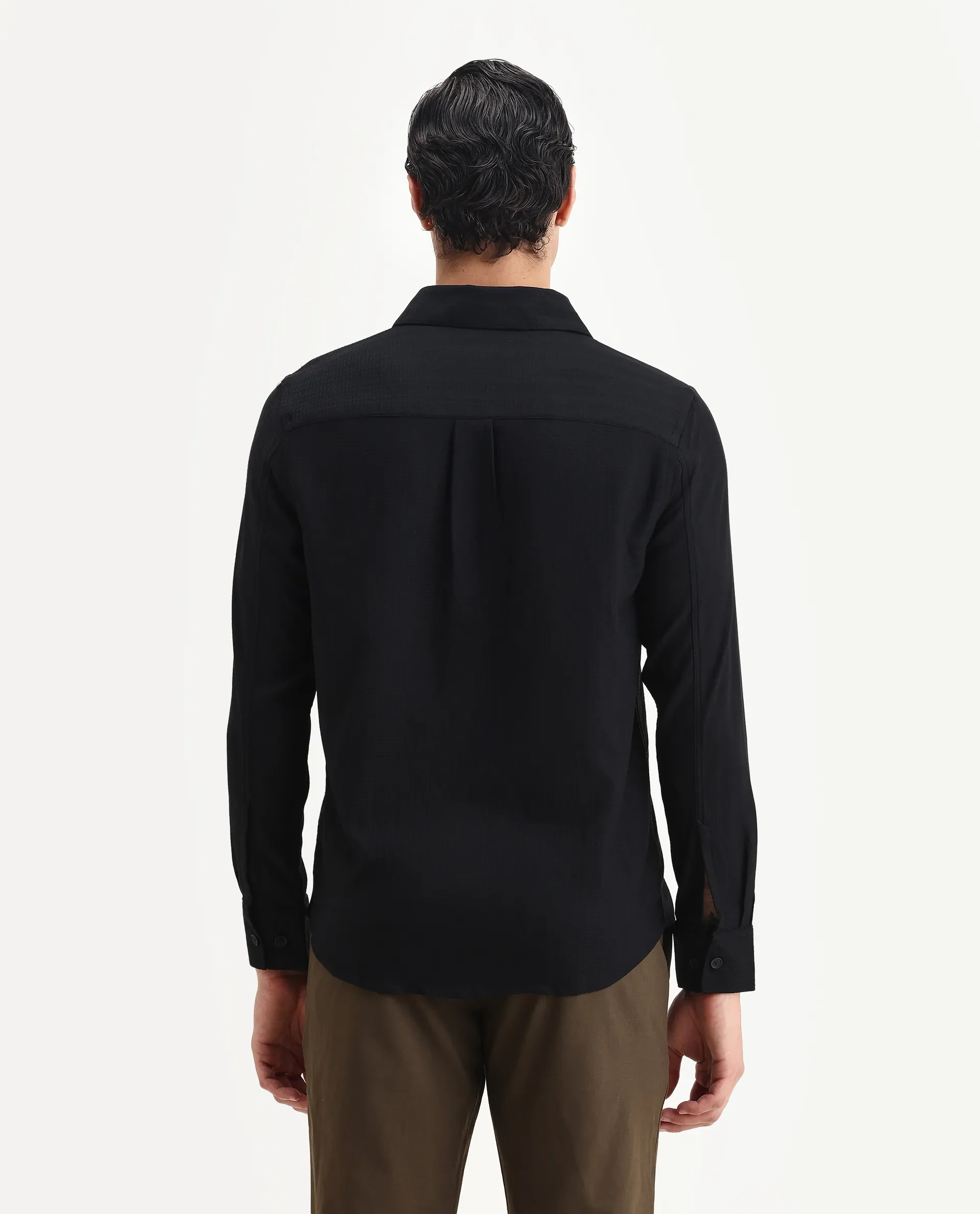 Rare Rabbit Men's Hon Black Cotton Dobby Print Regular Fit Full Sleeve Collared Shirt - Image 7