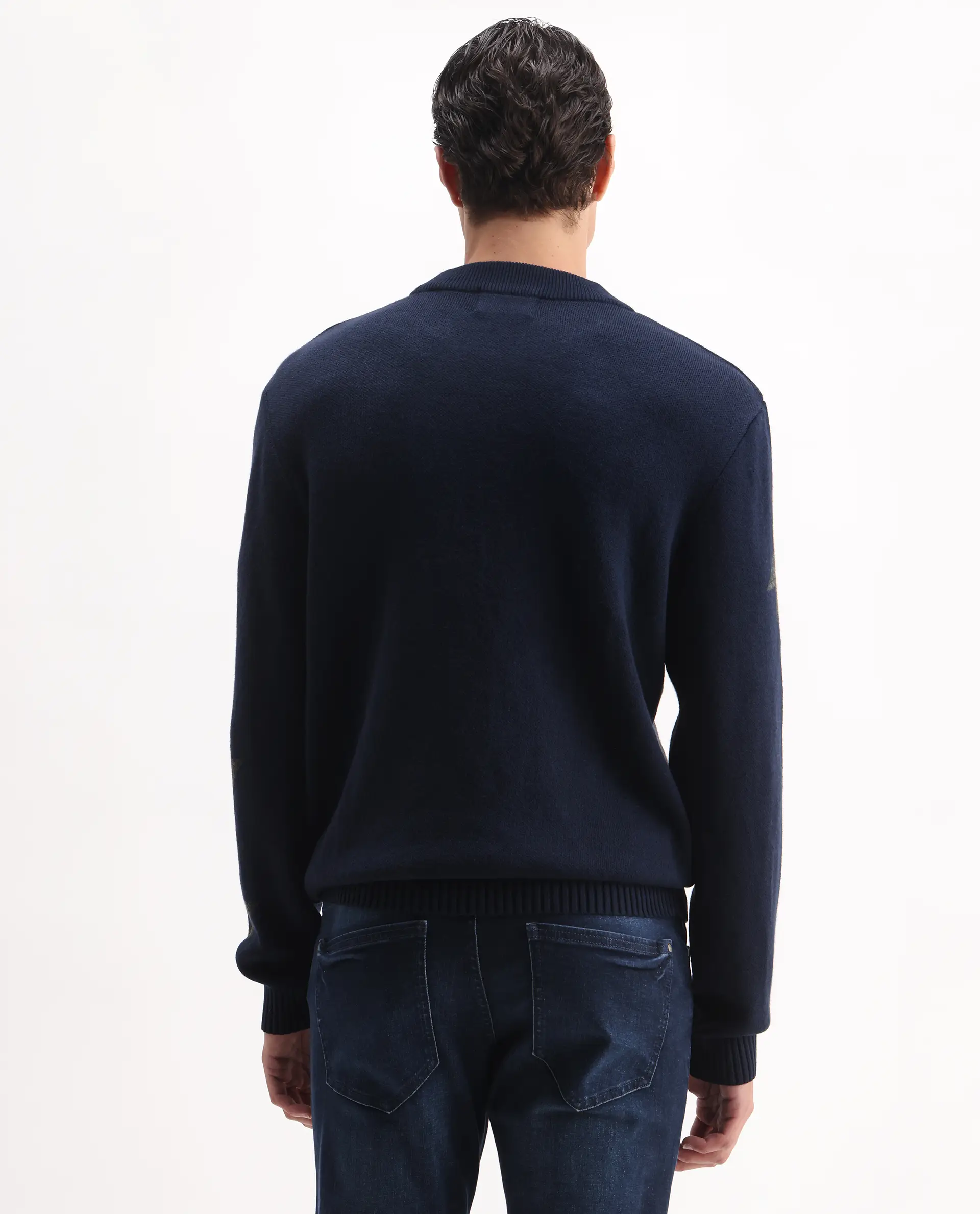 Rare Rabbit Men's Hond Navy Acrylic Abstract Print Regular Fit Full Sleeve Crew Neck Sweater - Image 7