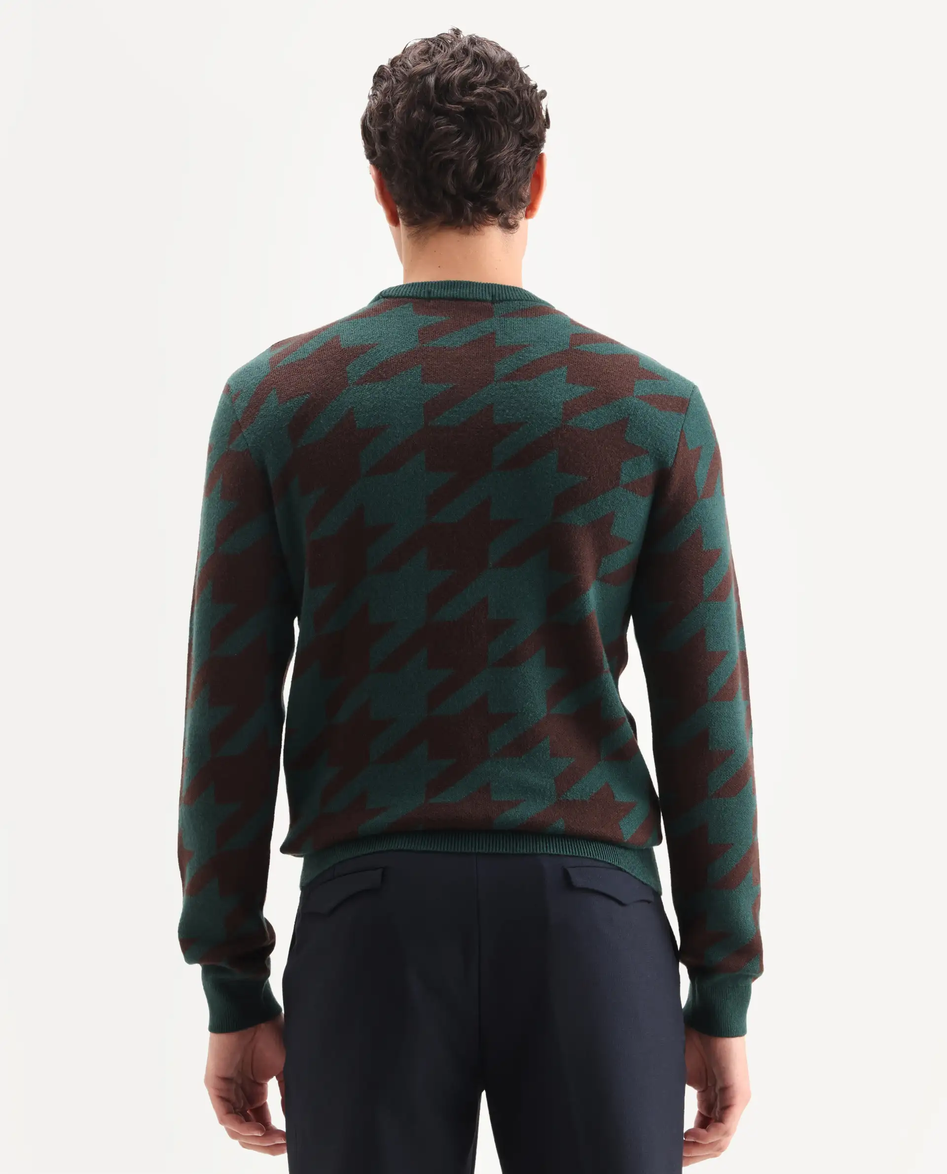 Rare Rabbit Men's Honder Dark Green Viscose Jacquard Relaxed Fit Full Sleeve Crew Neck Sweater - Image 7