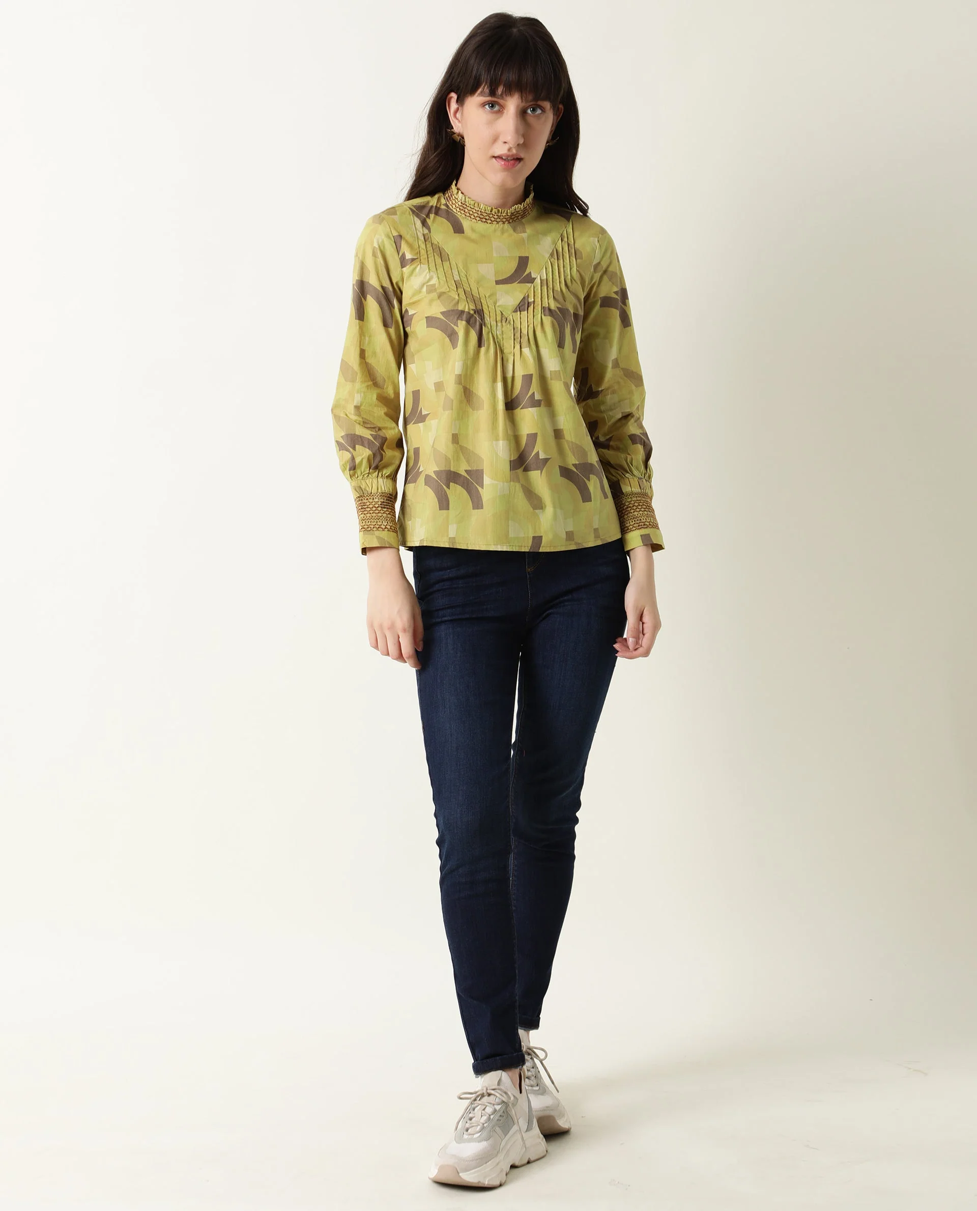 Rareism Women Honest Green Top Short Sleeves Printed - Image 2