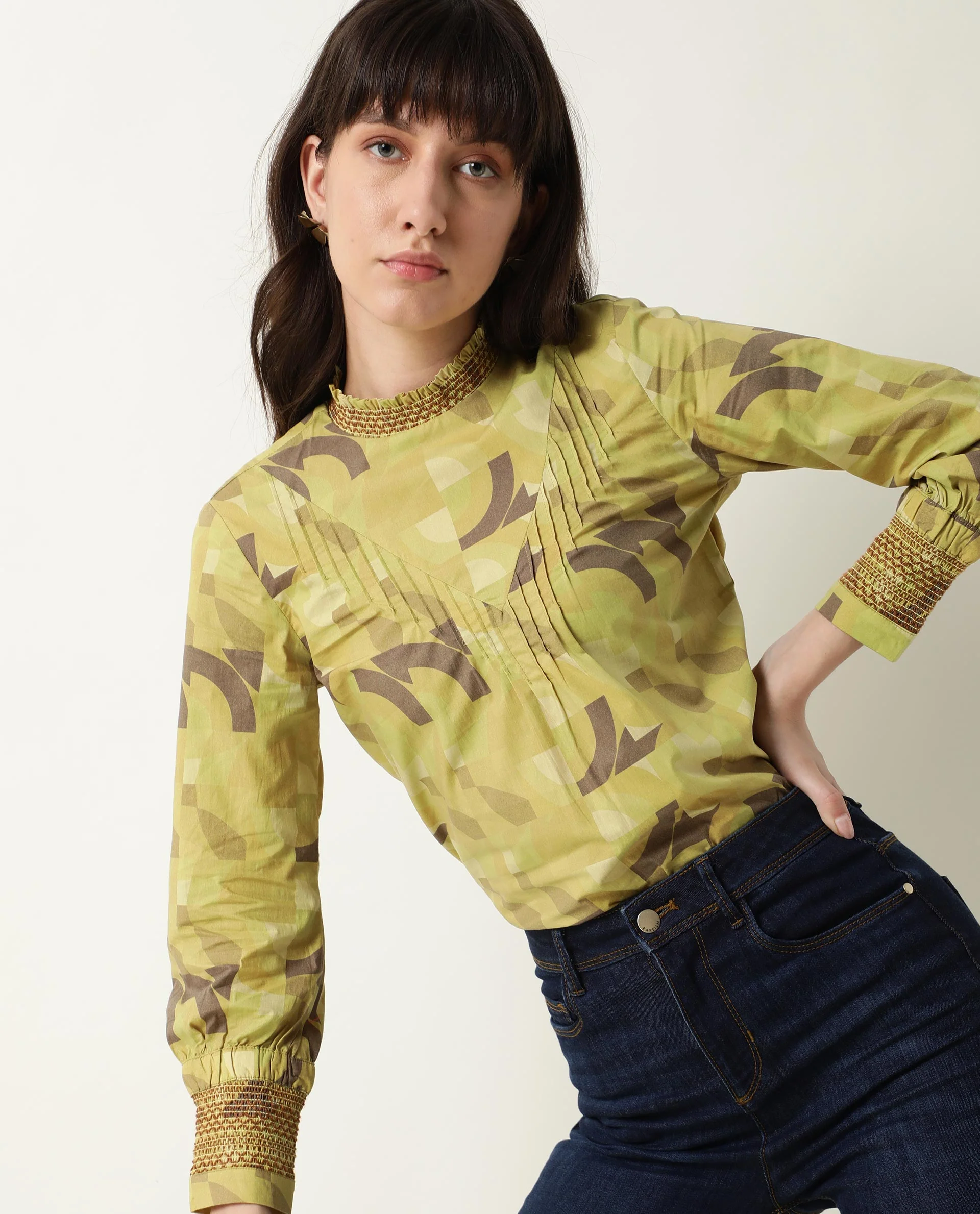Rareism Women Honest Green Top Short Sleeves Printed - Image 3