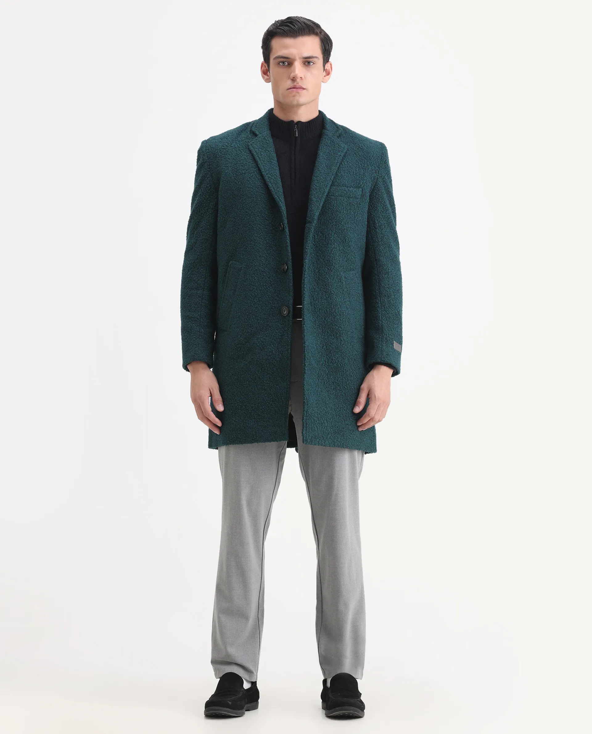 Rare Rabbit Men's Hong Green Polyester Textured Tailored Fit Full Sleeve Lapel Neck Jacket - Image 2
