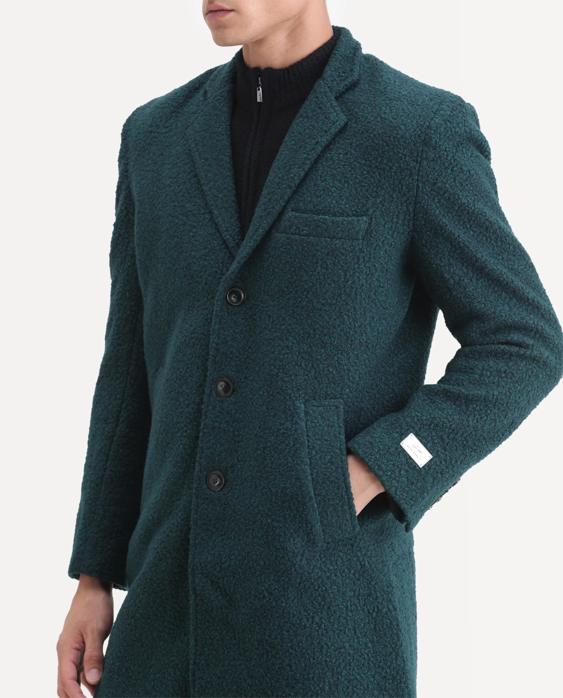 Rare Rabbit Men's Hong Green Polyester Textured Tailored Fit Full Sleeve Lapel Neck Jacket - Image 3