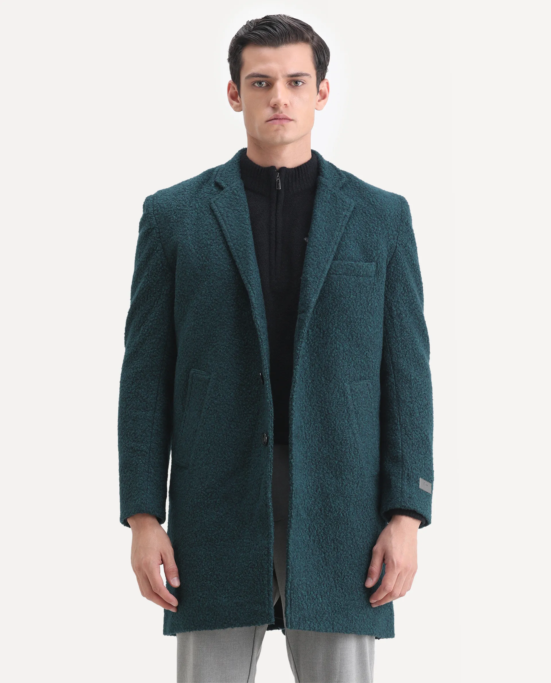 Rare Rabbit Men's Hong Green Polyester Textured Tailored Fit Full Sleeve Lapel Neck Jacket - Image 4