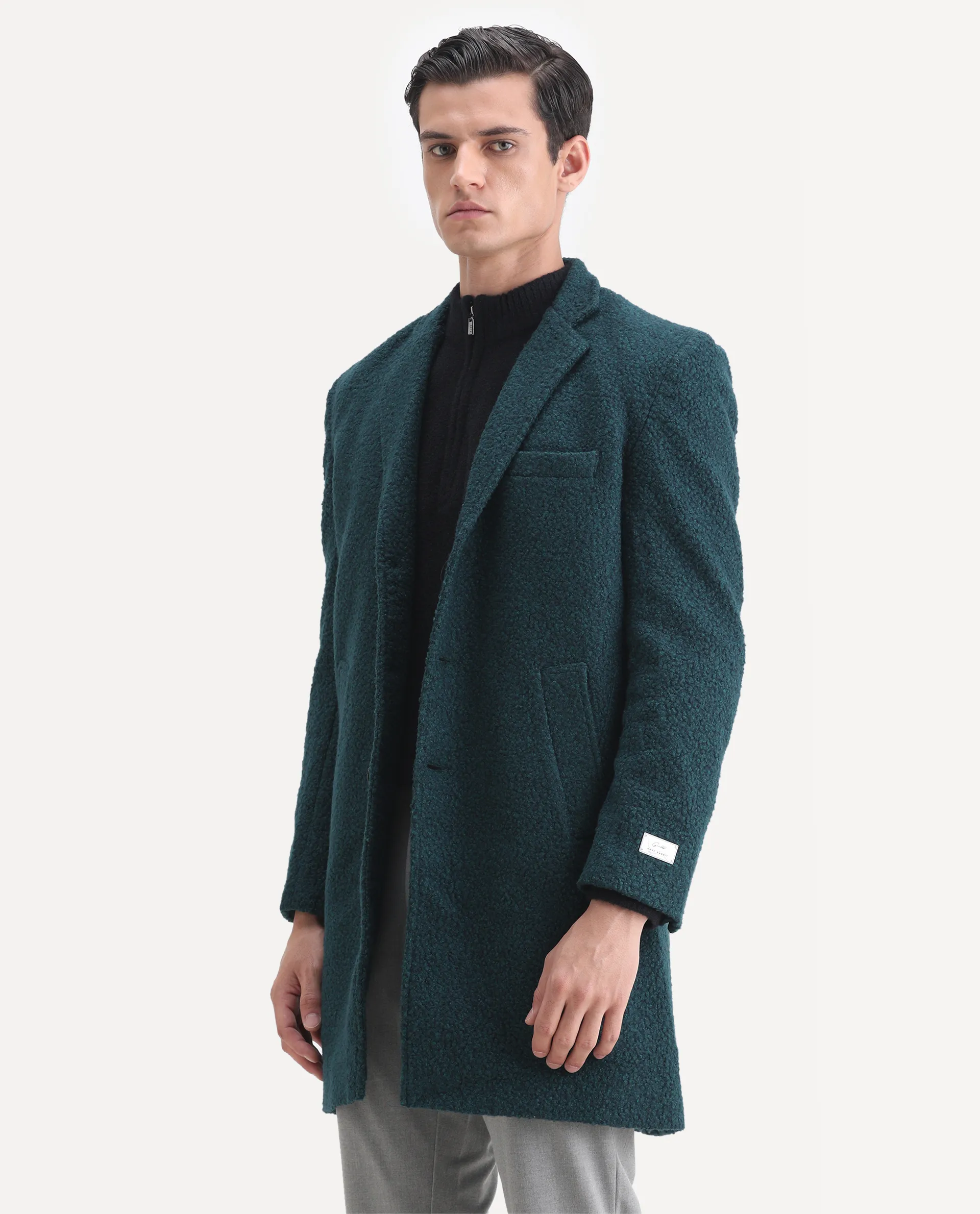 Rare Rabbit Men's Hong Green Polyester Textured Tailored Fit Full Sleeve Lapel Neck Jacket - Image 5