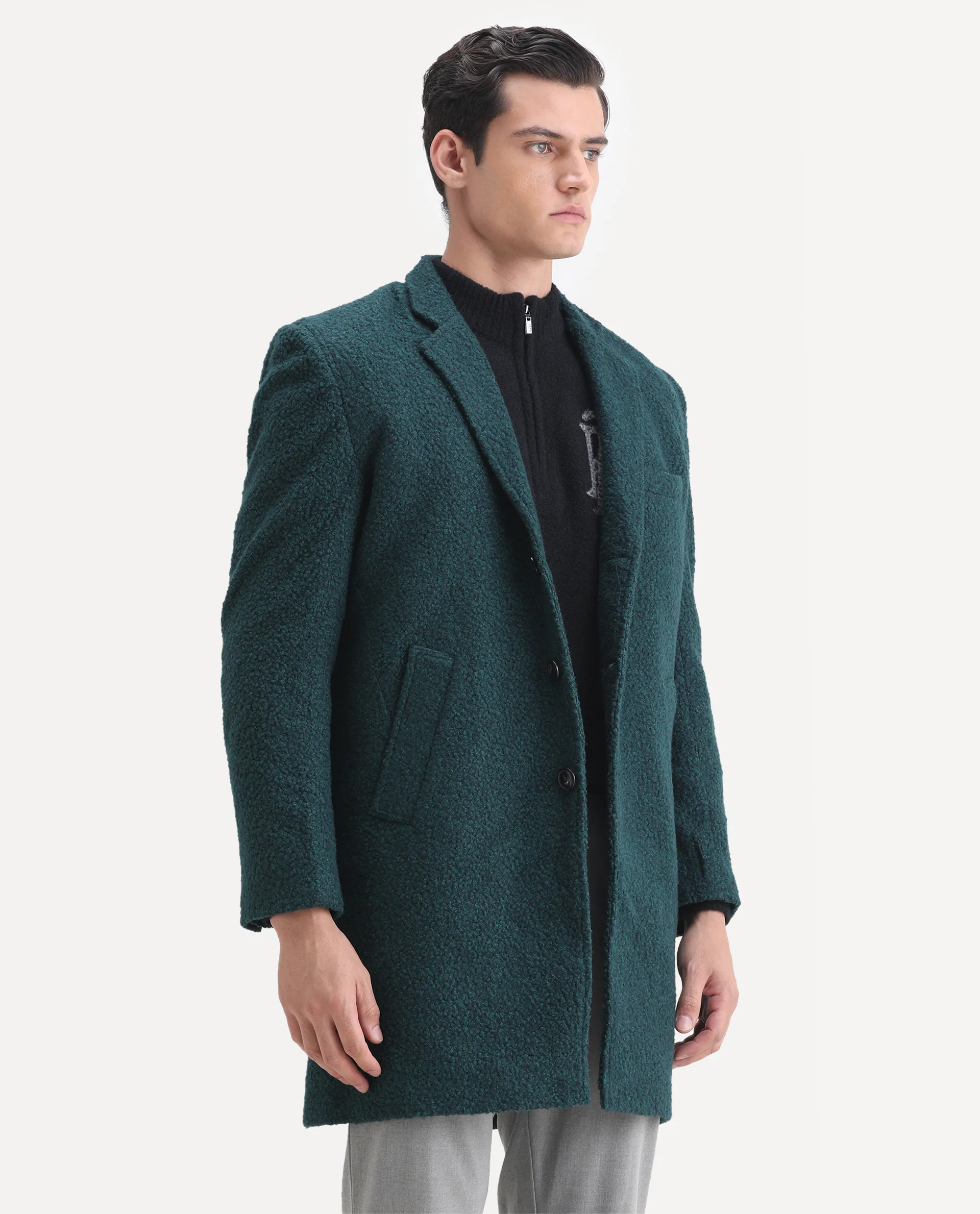 Rare Rabbit Men's Hong Green Polyester Textured Tailored Fit Full Sleeve Lapel Neck Jacket - Image 6