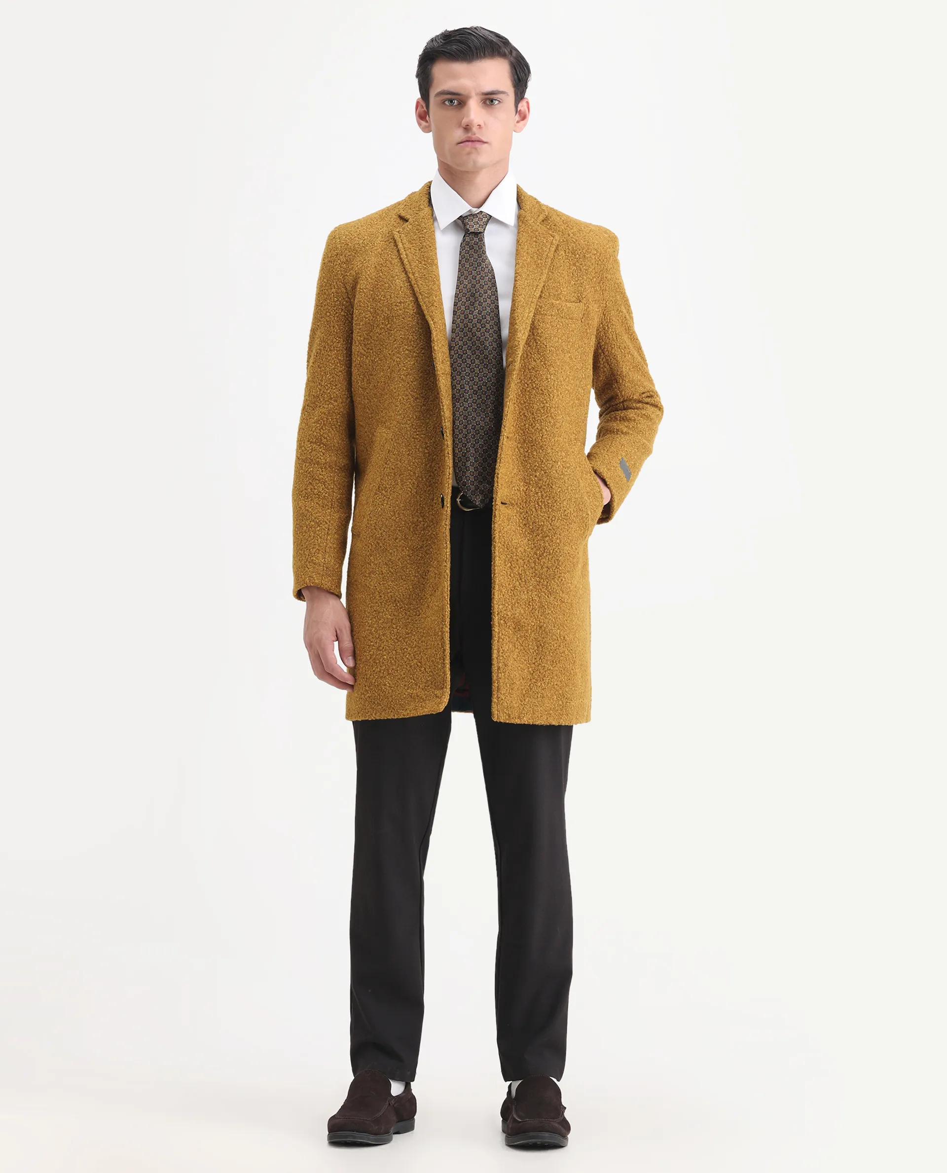 Rare Rabbit Men's Hong Yellow Polyester Textured Tailored Fit Full Sleeve Lapel Neck Jacket - Image 2