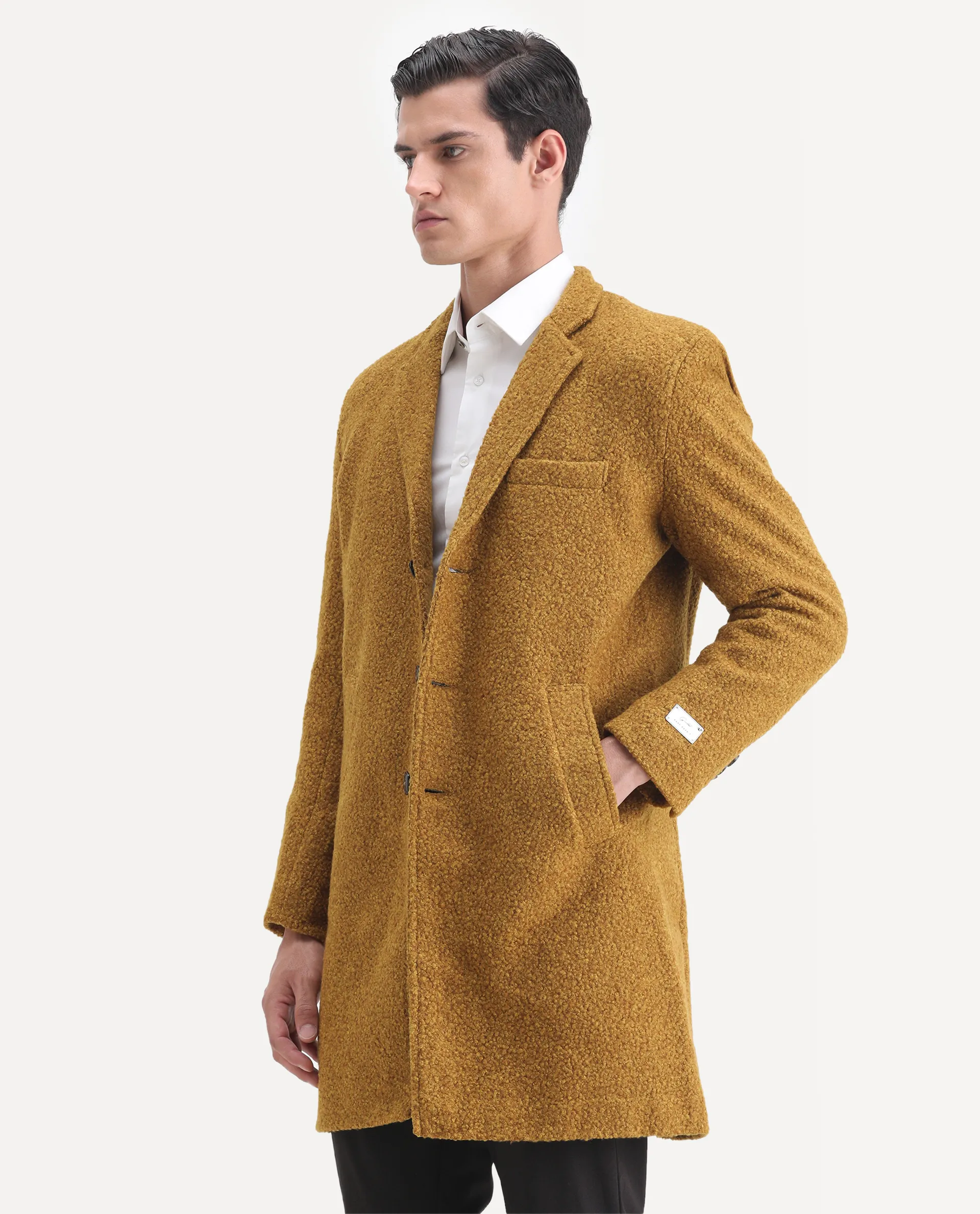 Rare Rabbit Men's Hong Yellow Polyester Textured Tailored Fit Full Sleeve Lapel Neck Jacket - Image 4