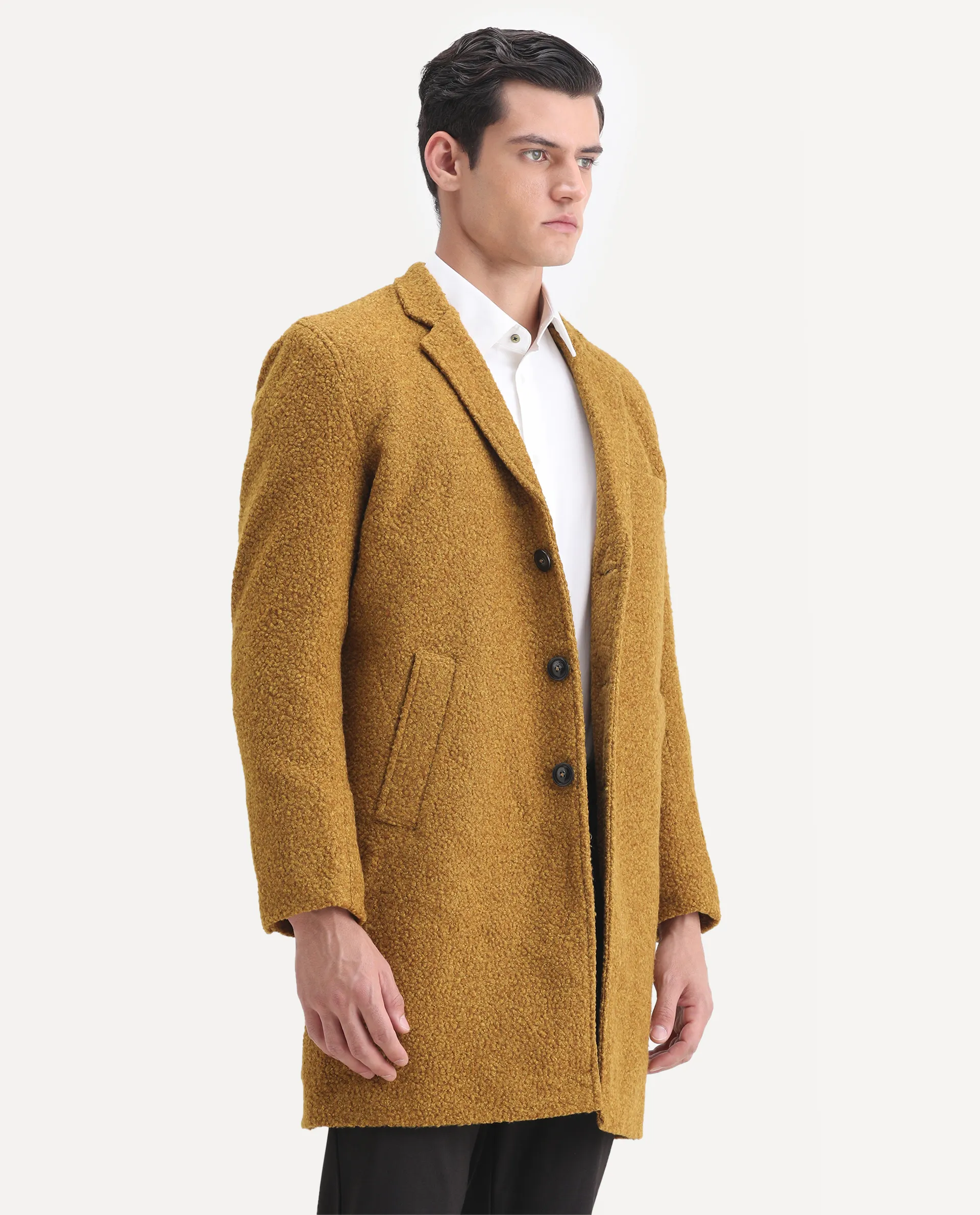Rare Rabbit Men's Hong Yellow Polyester Textured Tailored Fit Full Sleeve Lapel Neck Jacket - Image 5