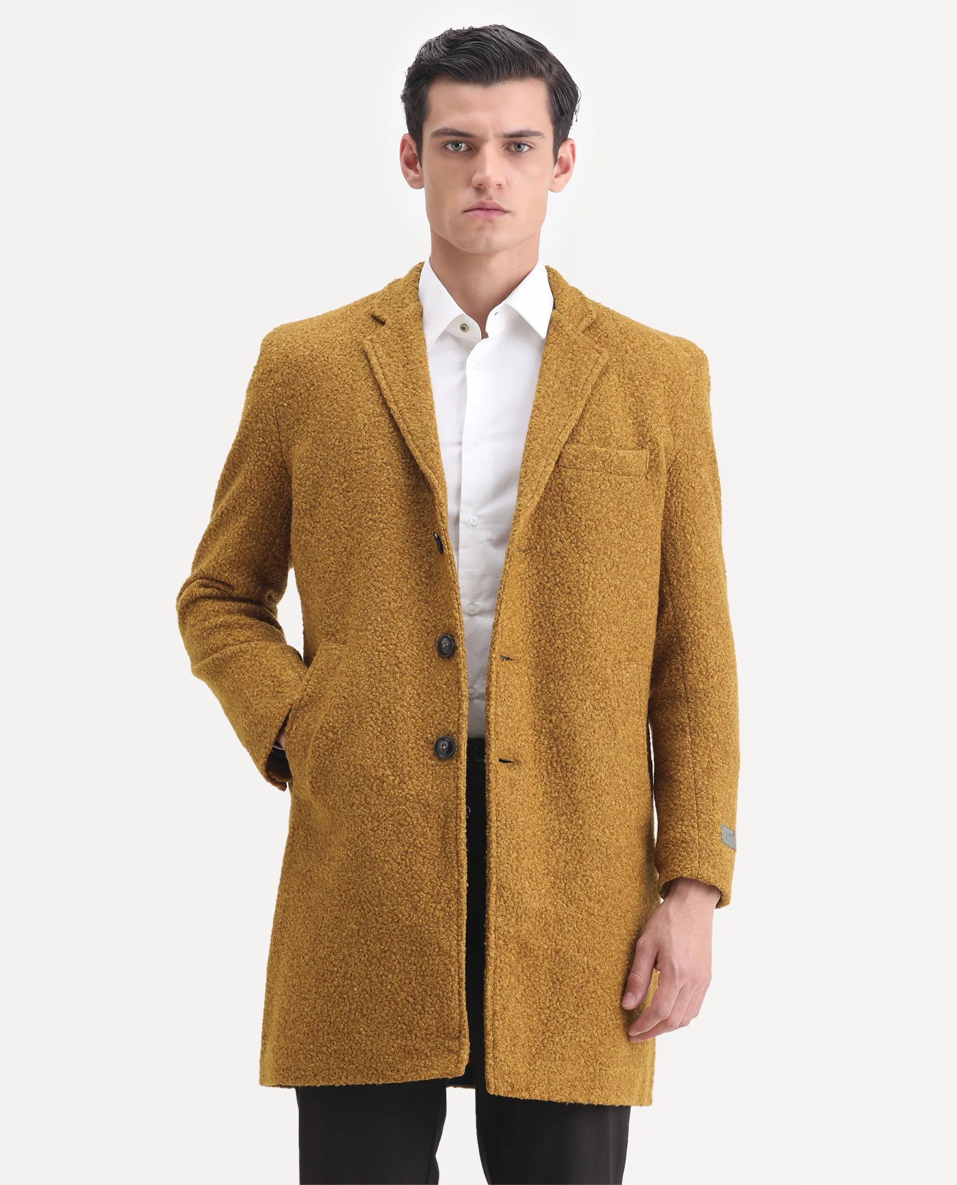 Rare Rabbit Men's Hong Yellow Polyester Textured Tailored Fit Full Sleeve Lapel Neck Jacket - Image 6