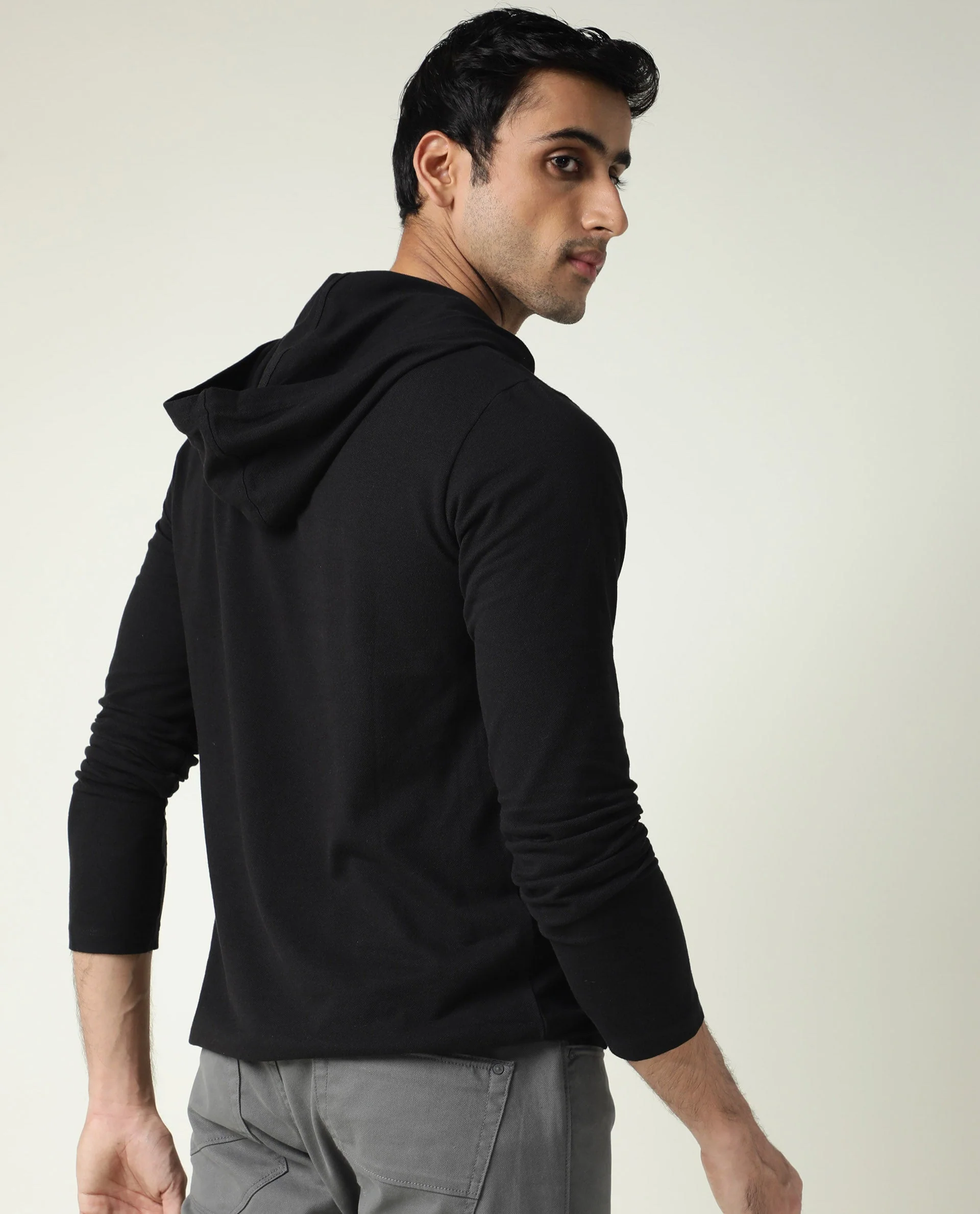 Rare Rabbit Men's Hood Black Cotton Slim Fit Full Sleeve Polo - Image 11
