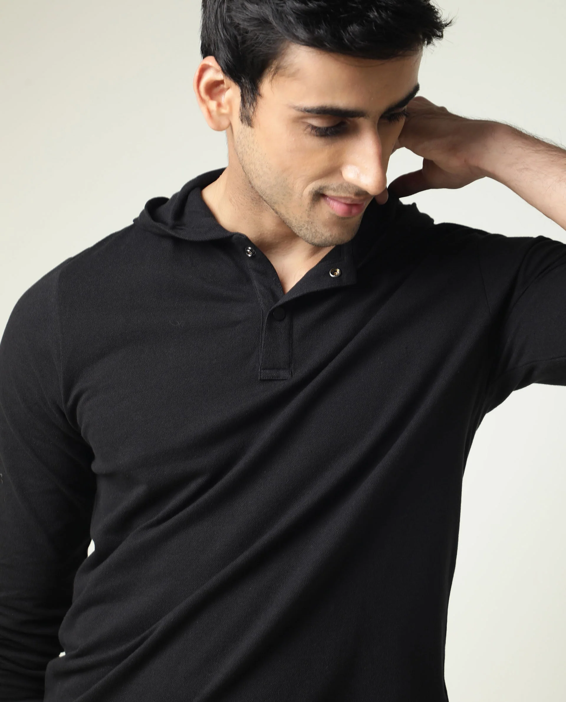 Rare Rabbit Men's Hood Black Cotton Slim Fit Full Sleeve Polo - Image 12