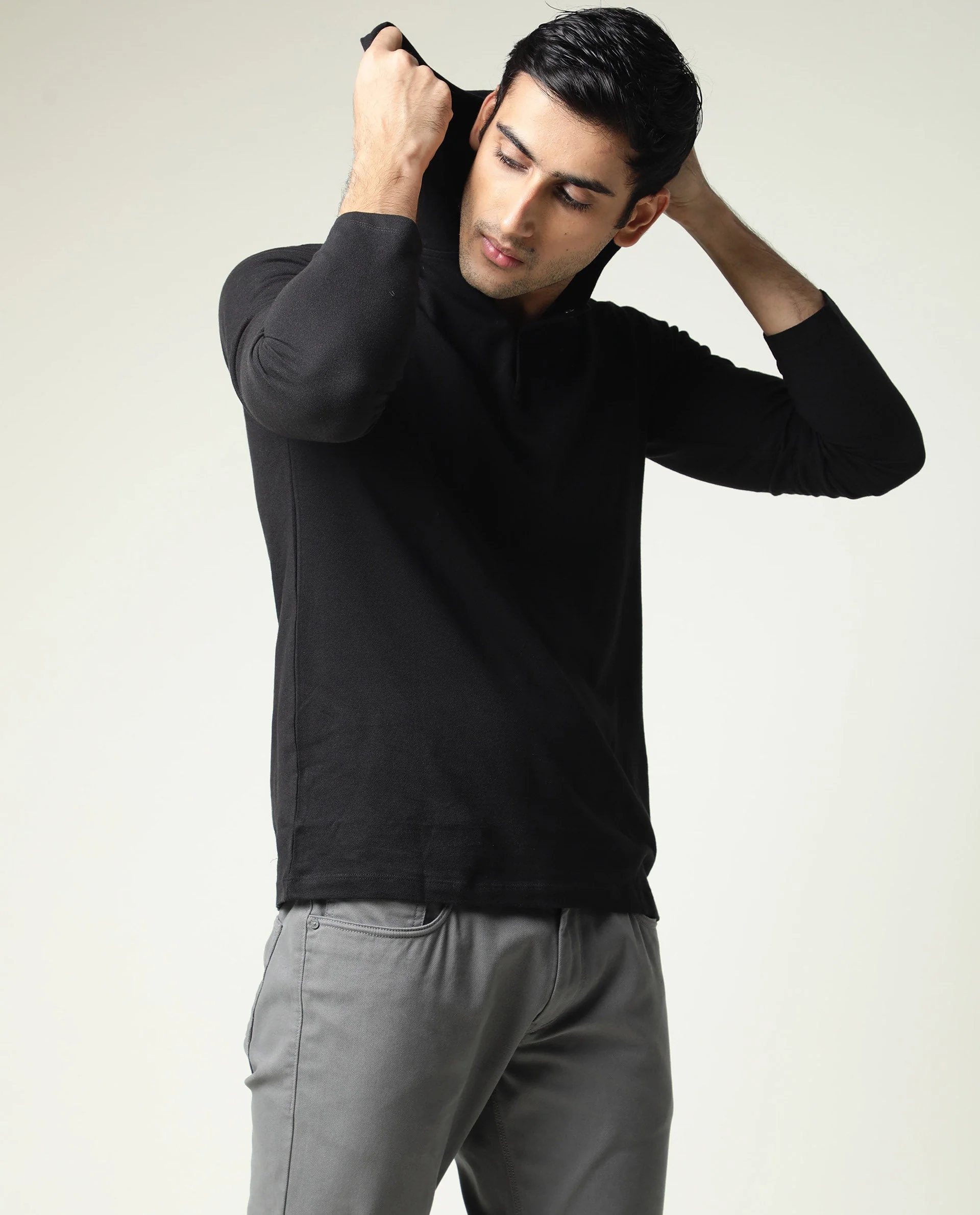 Rare Rabbit Men's Hood Black Cotton Slim Fit Full Sleeve Polo - Image 14