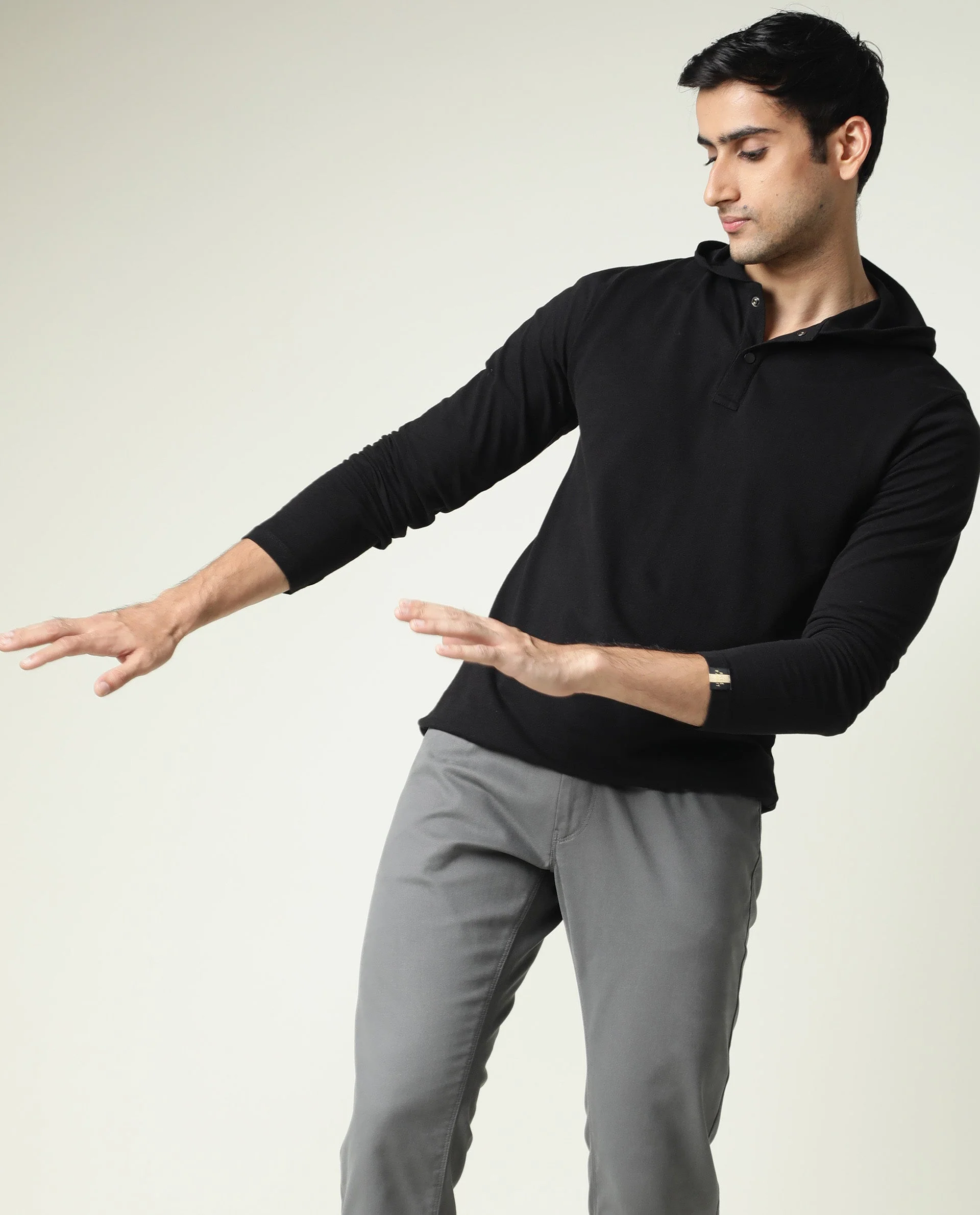 Rare Rabbit Men's Hood Black Cotton Slim Fit Full Sleeve Polo - Image 6