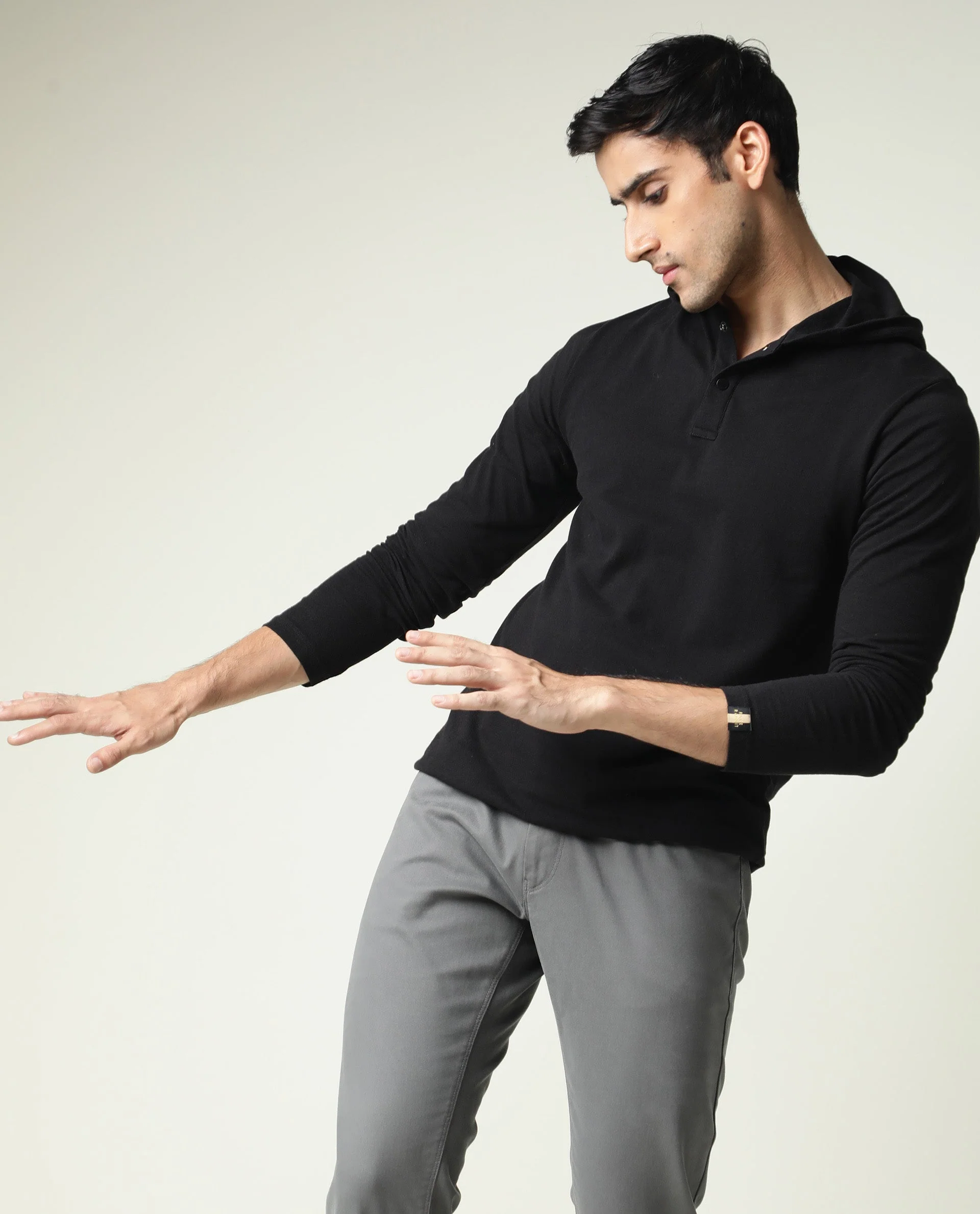 Rare Rabbit Men's Hood Black Cotton Slim Fit Full Sleeve Polo - Image 7
