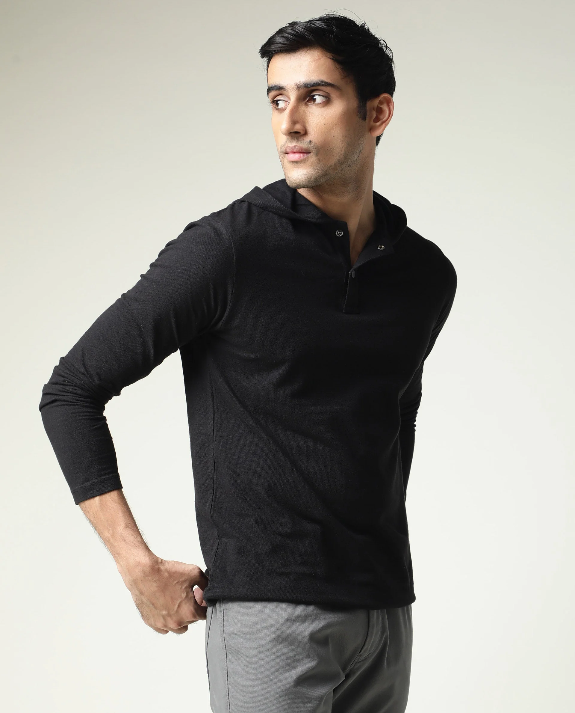 Rare Rabbit Men's Hood Black Cotton Slim Fit Full Sleeve Polo - Image 8