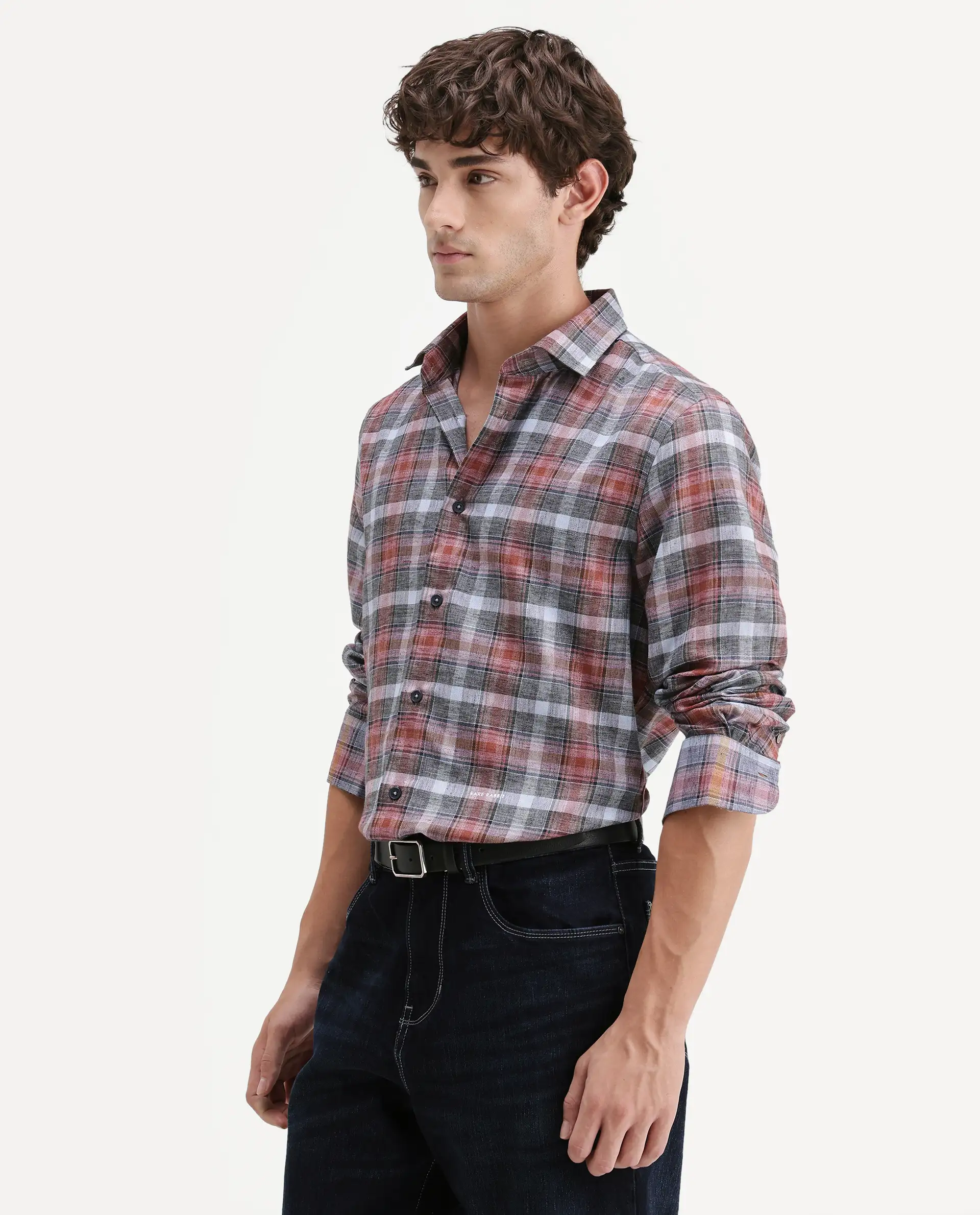 Rare Rabbit Men's Hood Red Cotton Blend Fabric Full Sleeve Collared Regular Fit Checked Shirt - Image 6