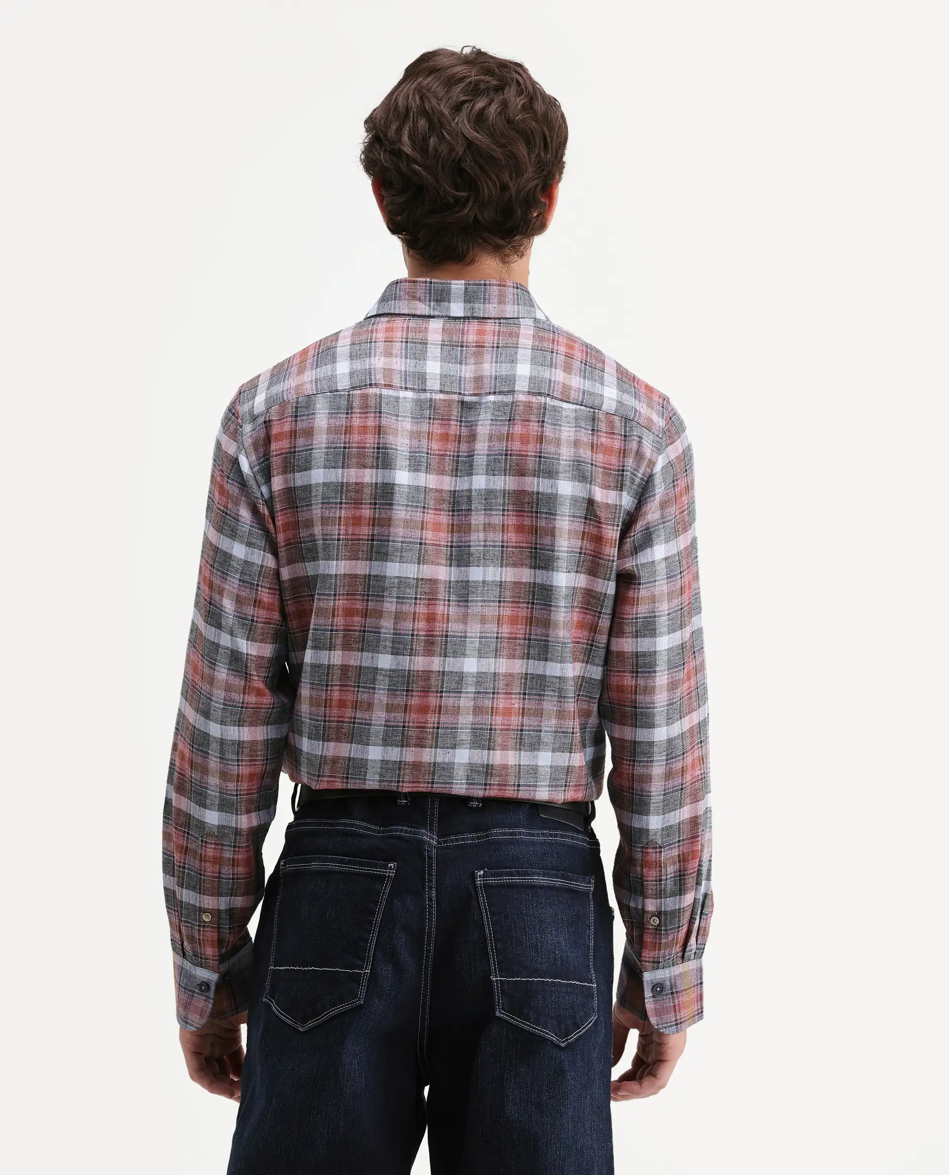 Rare Rabbit Men's Hood Red Cotton Blend Fabric Full Sleeve Collared Regular Fit Checked Shirt - Image 7