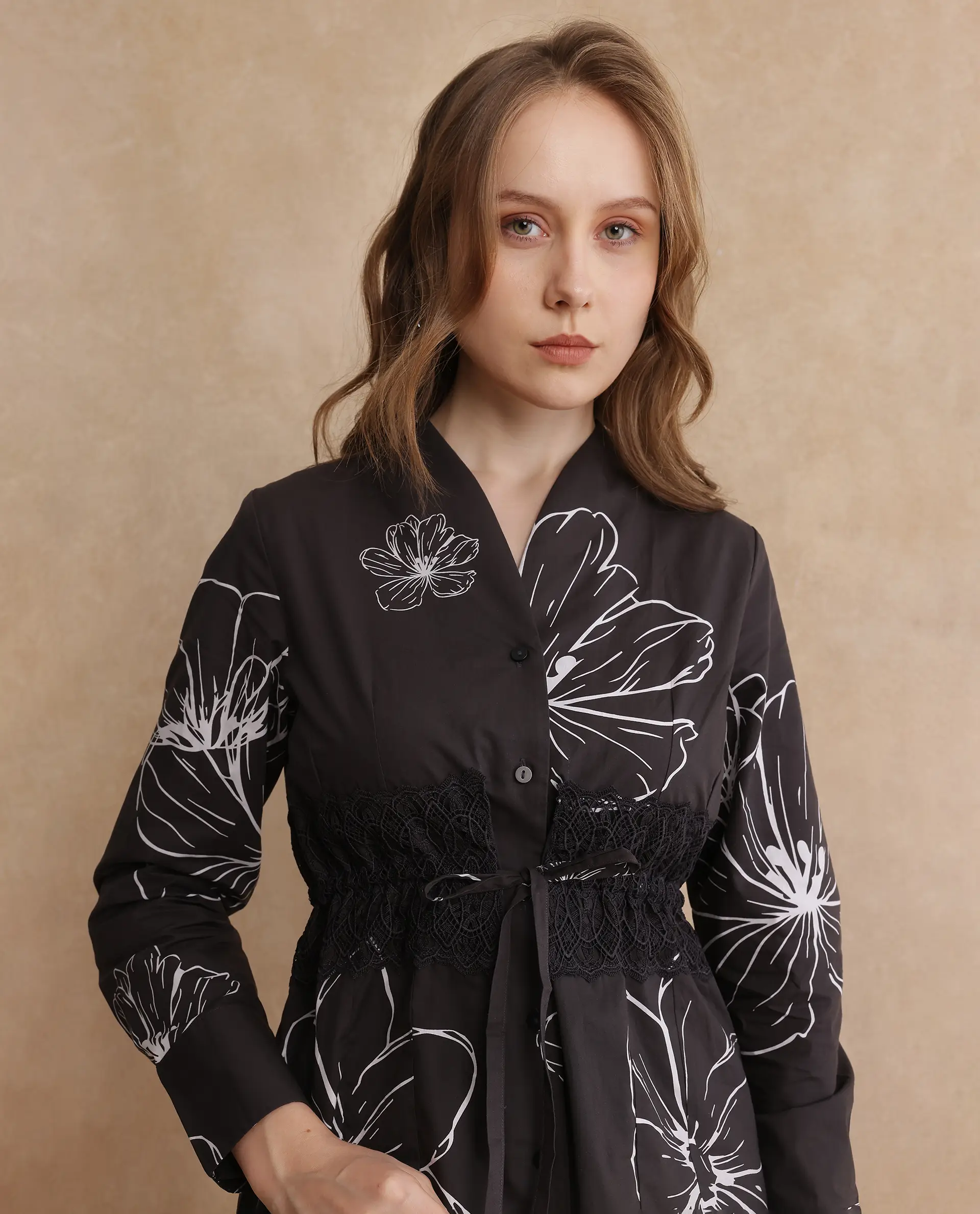 Rareism Women's Hoose Brown Cotton V-Neck Floral Print Cuffed Sleeve Regular Fit Top - Image 4