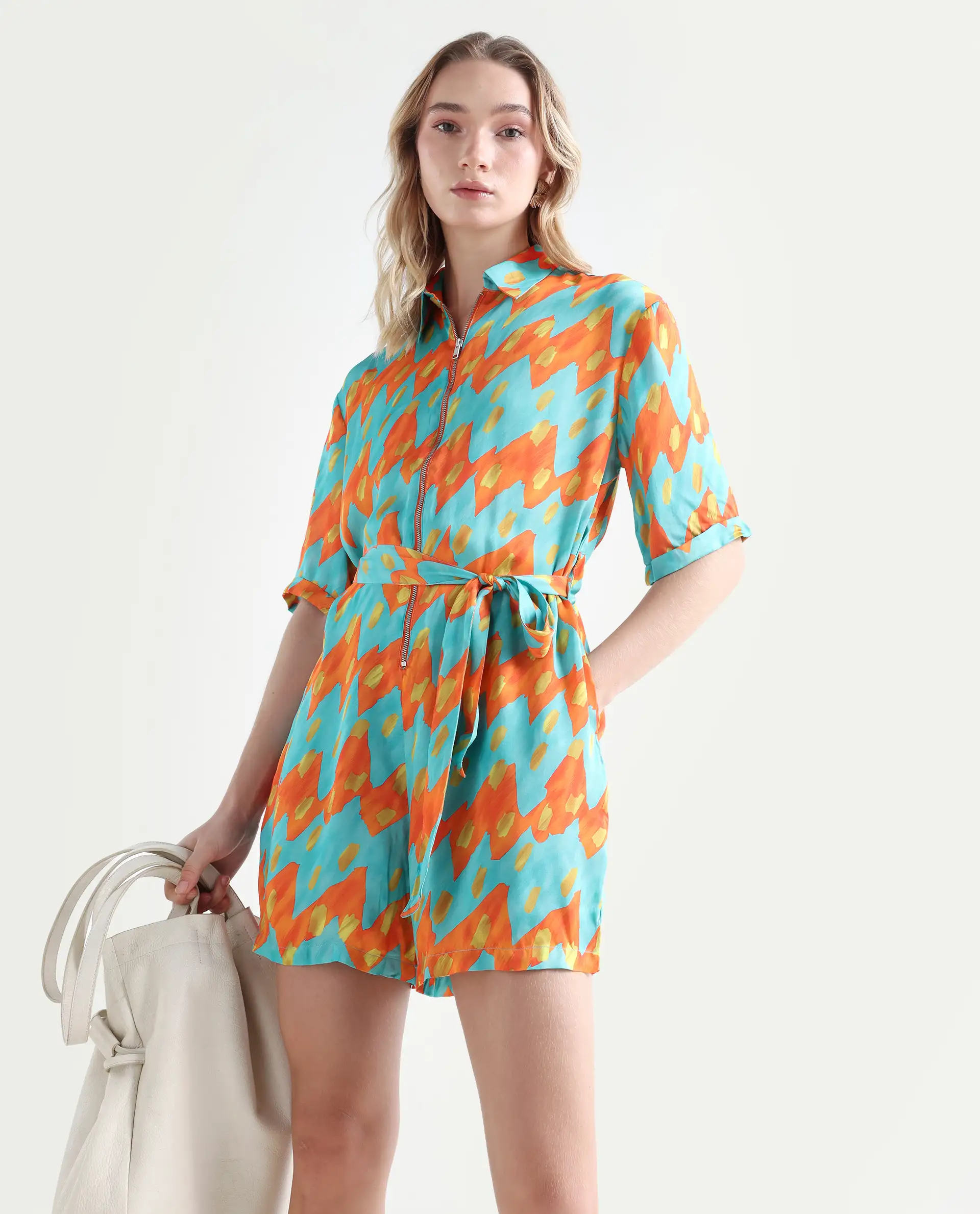Rareism Women's Hopsis Orange Playsuit