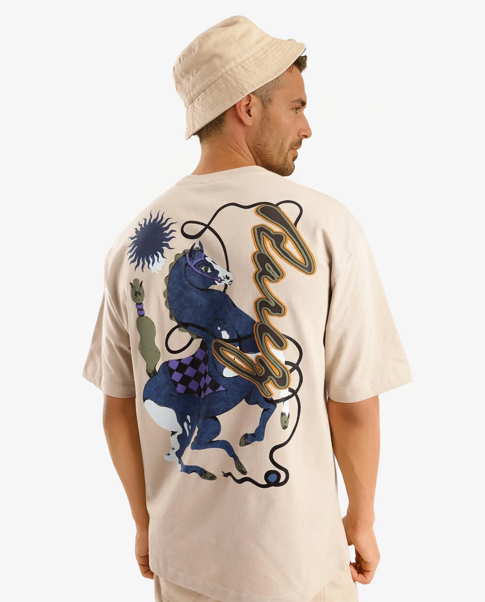 Rare Rabbit Men's Hord Beige Cotton Graphic Print Oversized Fit Half Sleeve Crew Neck T-Shirt - Image 10