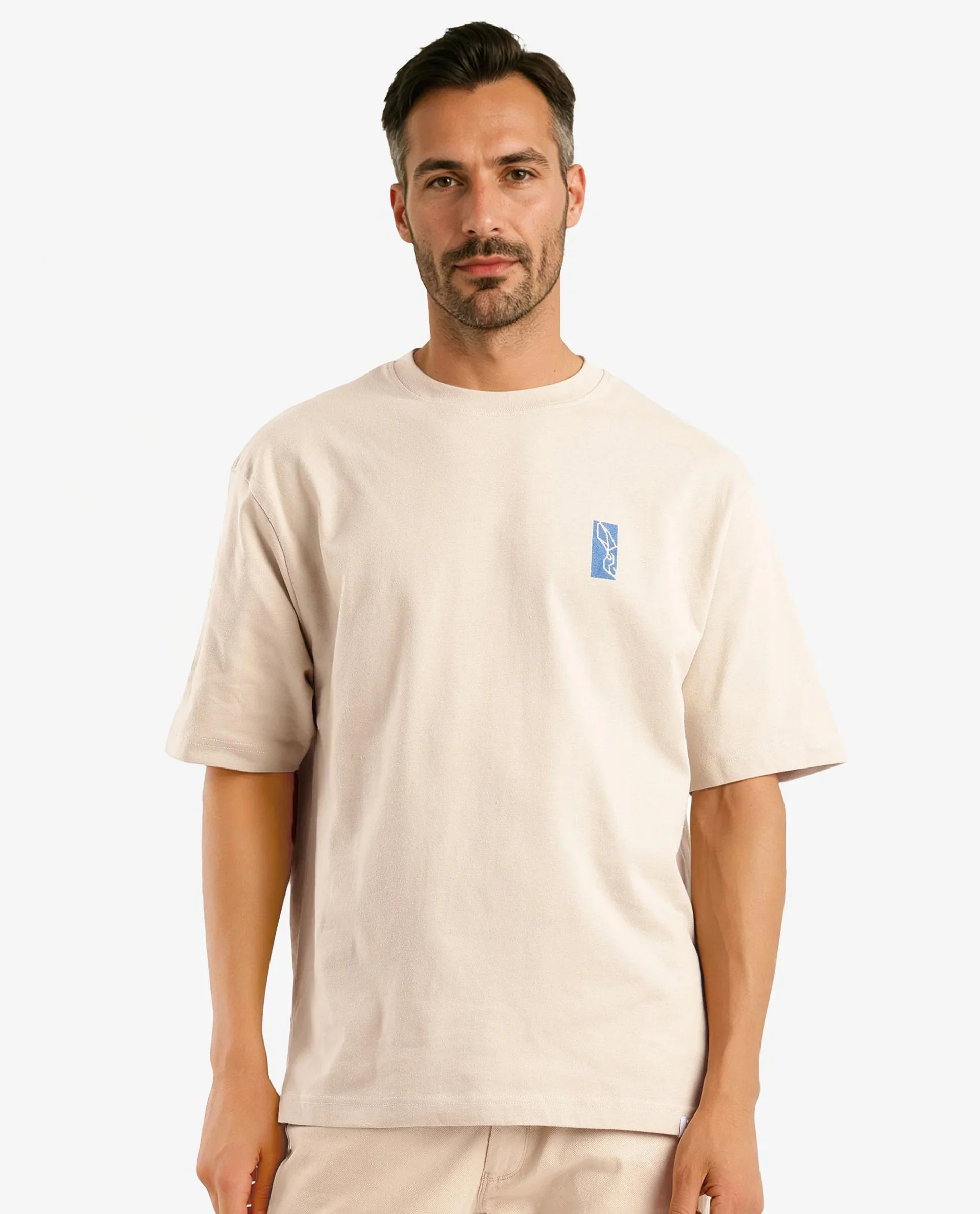 Rare Rabbit Men's Hord Beige Cotton Graphic Print Oversized Fit Half Sleeve Crew Neck T-Shirt - Image 3