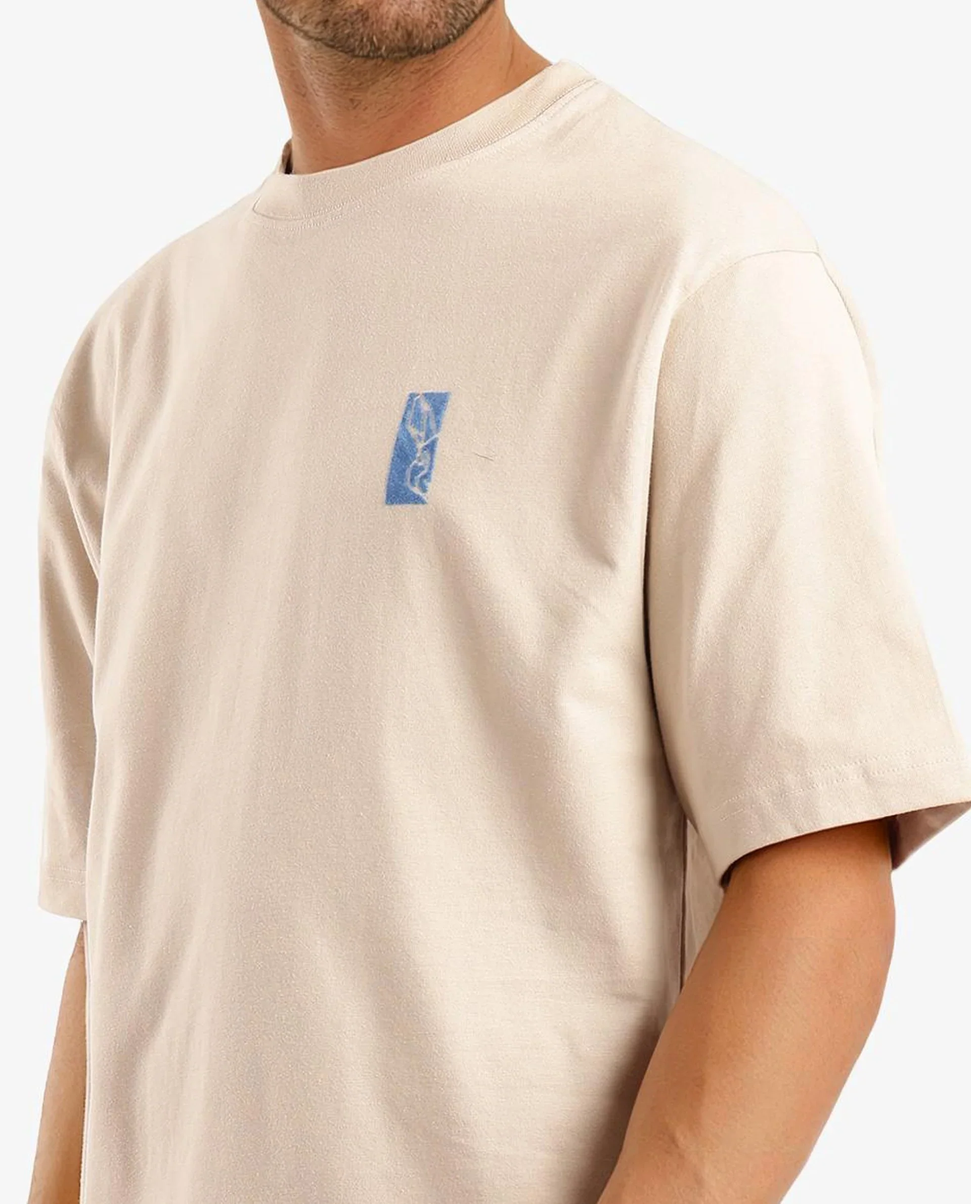 Rare Rabbit Men's Hord Beige Cotton Graphic Print Oversized Fit Half Sleeve Crew Neck T-Shirt - Image 5