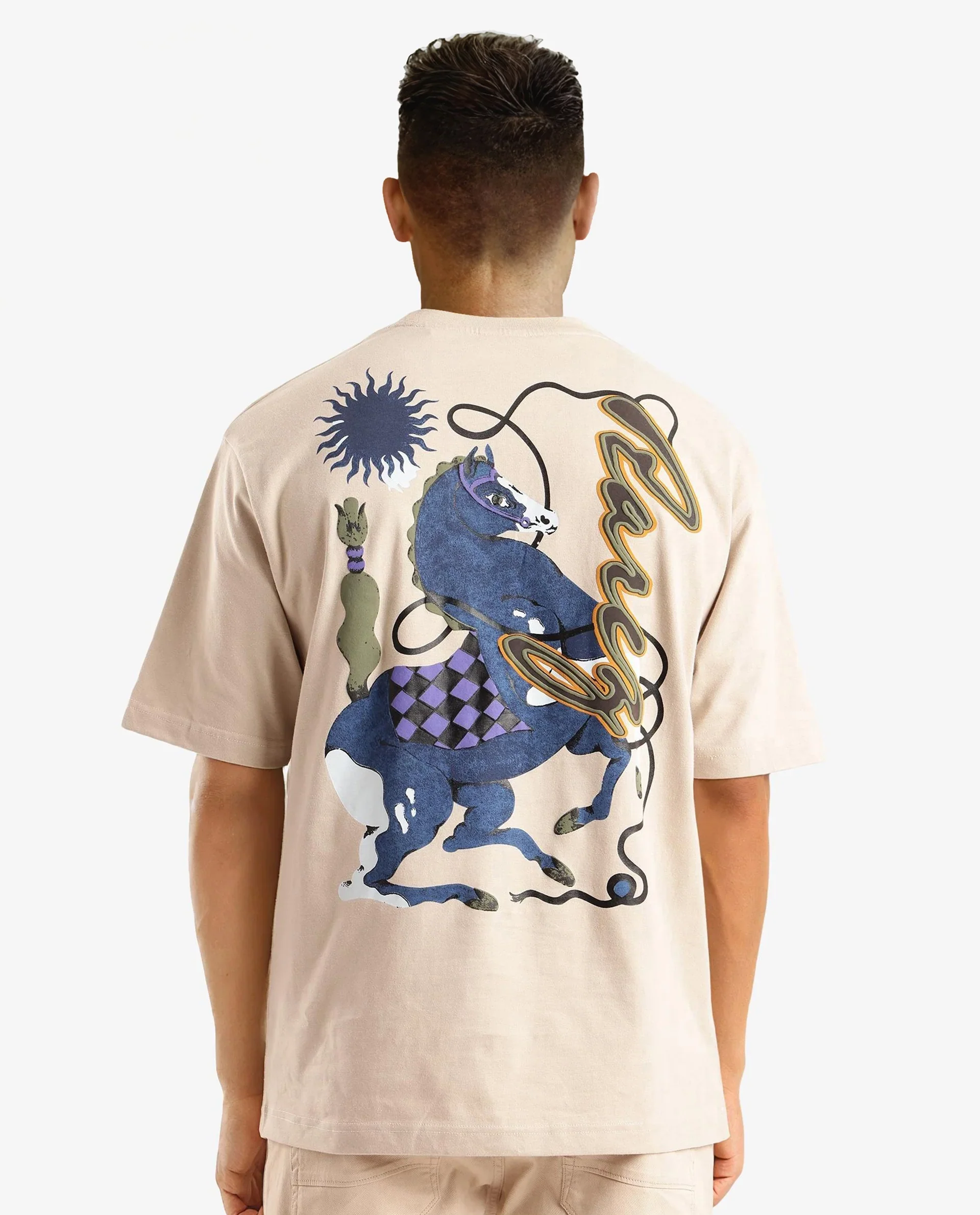 Rare Rabbit Men's Hord Beige Cotton Graphic Print Oversized Fit Half Sleeve Crew Neck T-Shirt - Image 6