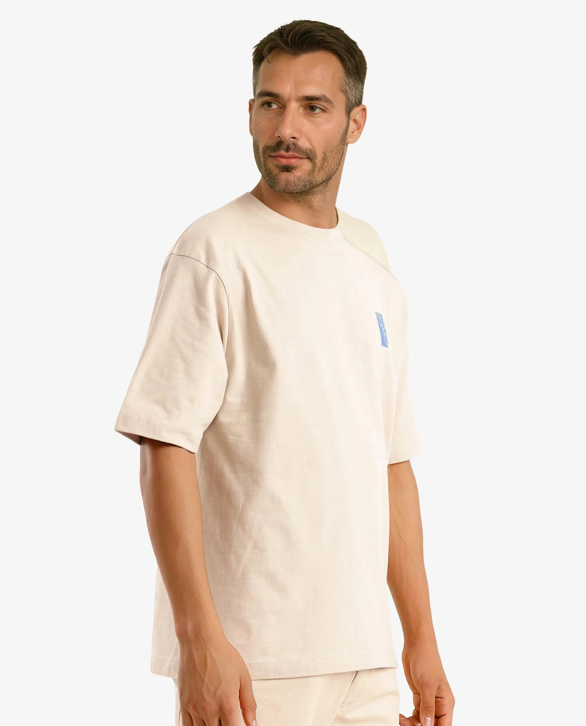 Rare Rabbit Men's Hord Beige Cotton Graphic Print Oversized Fit Half Sleeve Crew Neck T-Shirt - Image 8