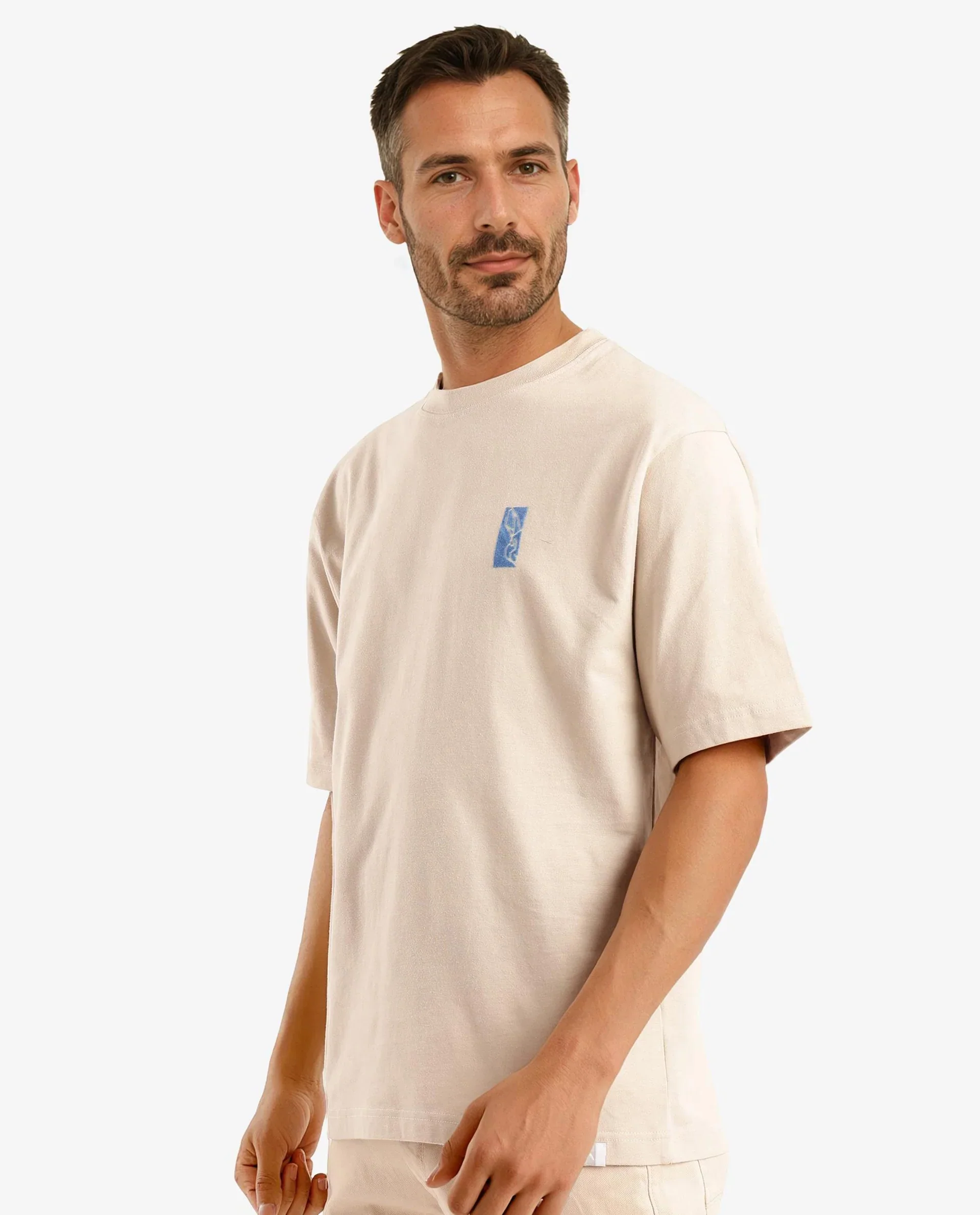 Rare Rabbit Men's Hord Beige Cotton Graphic Print Oversized Fit Half Sleeve Crew Neck T-Shirt - Image 9