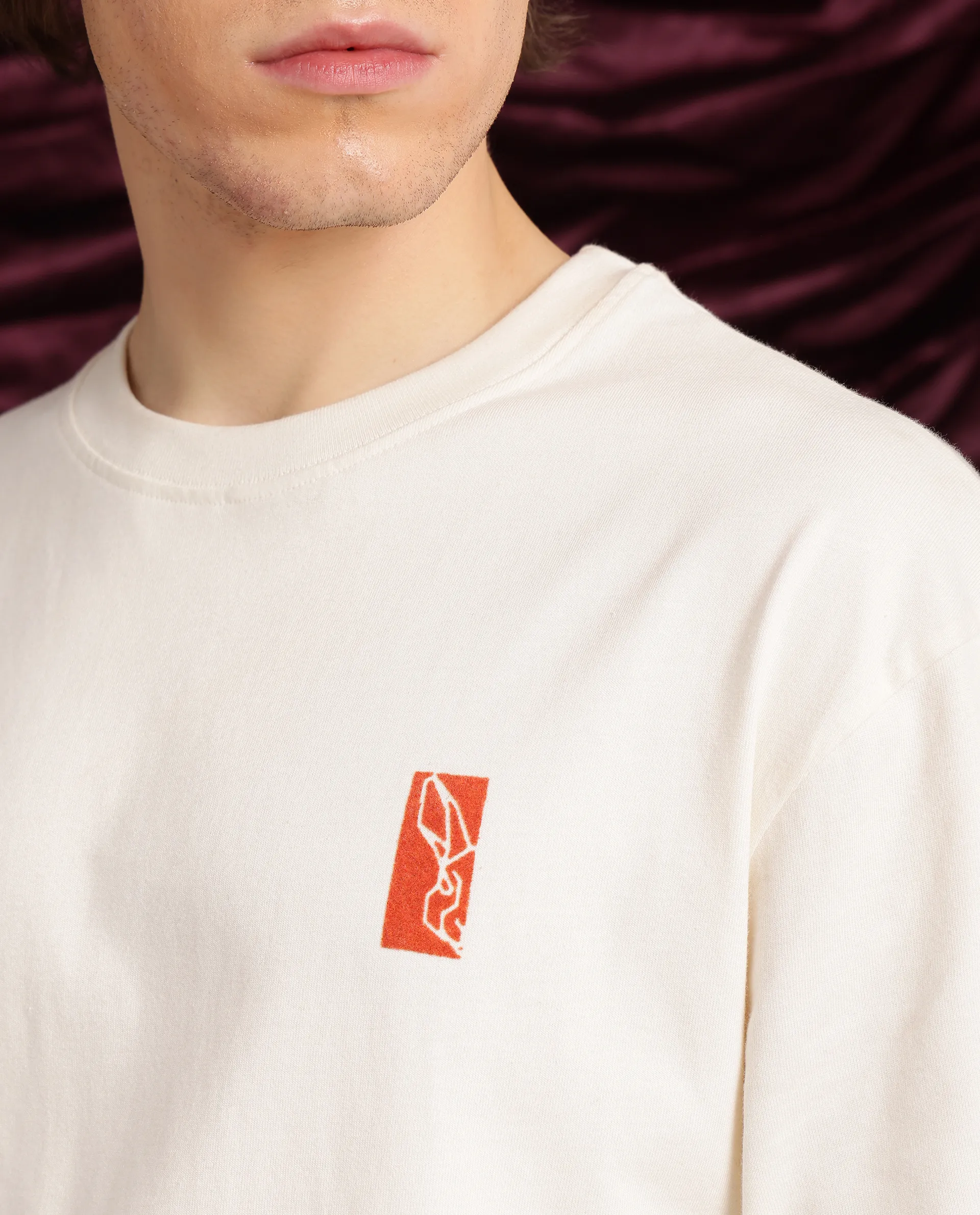 Rare Rabbit Men's Hord Off White Cotton Graphic Print Oversized Fit Half Sleeve Crew Neck T-Shirt - Image 3