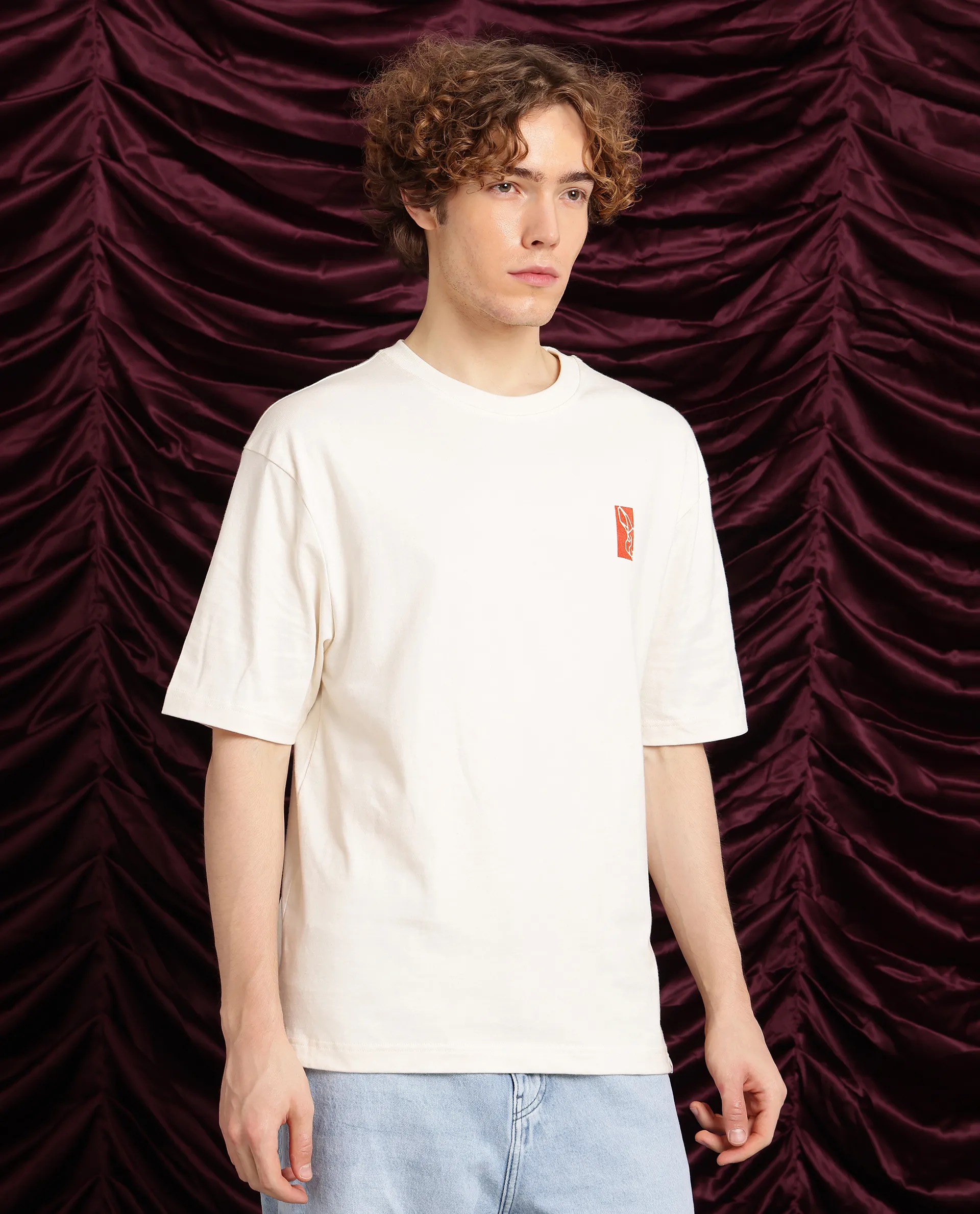 Rare Rabbit Men's Hord Off White Cotton Graphic Print Oversized Fit Half Sleeve Crew Neck T-Shirt - Image 4