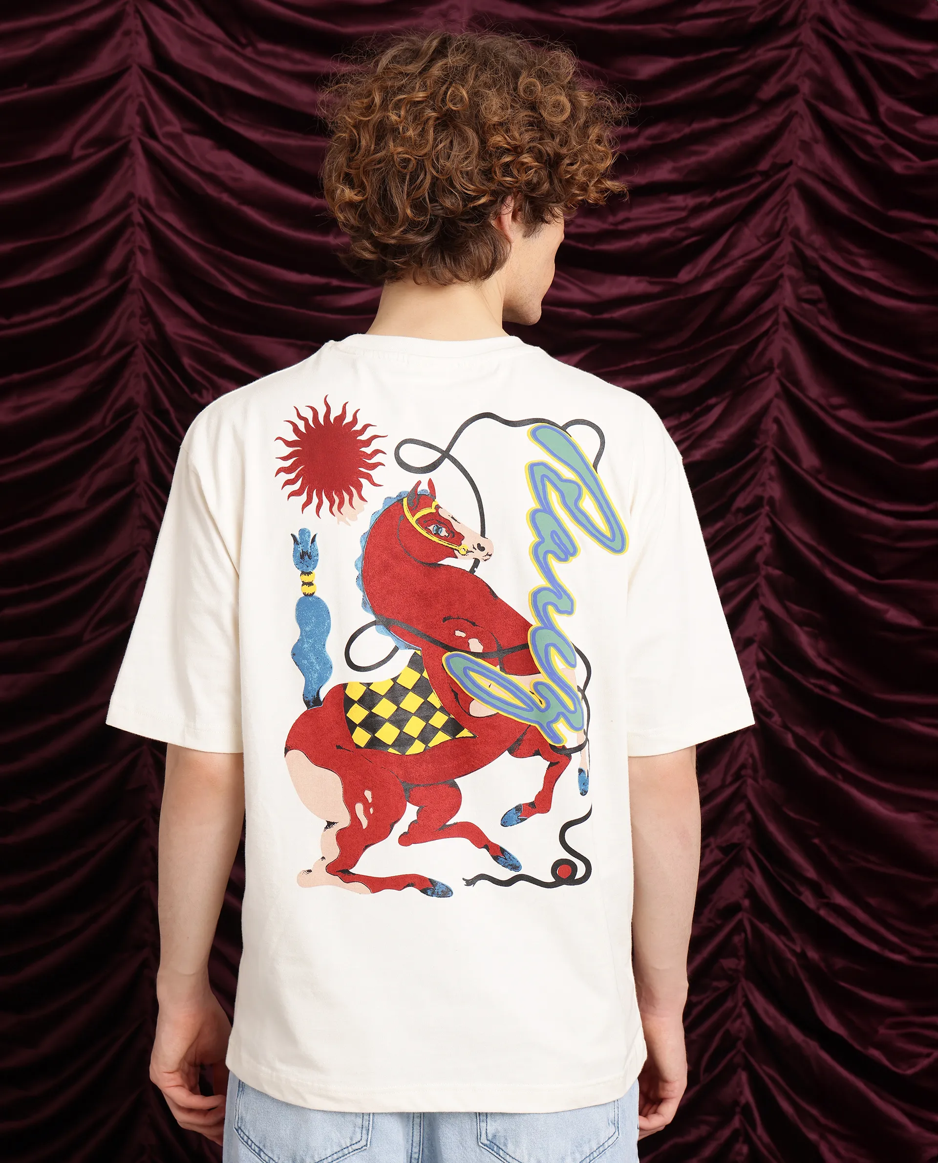 Rare Rabbit Men's Hord Off White Cotton Graphic Print Oversized Fit Half Sleeve Crew Neck T-Shirt - Image 5