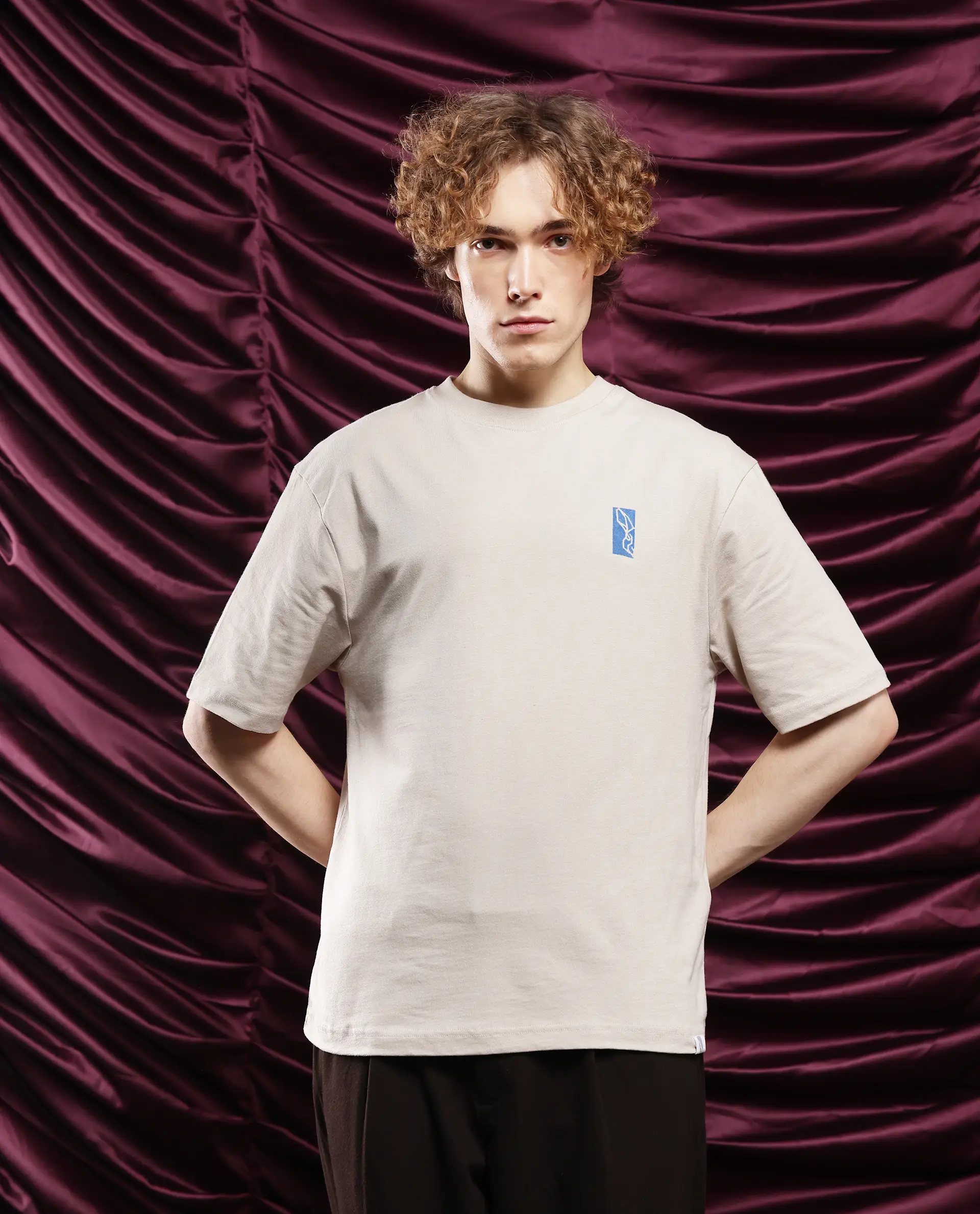 Rare Rabbit Men's Hord Off White Cotton Graphic Print Oversized Fit Half Sleeve Crew Neck T-Shirt - Image 6