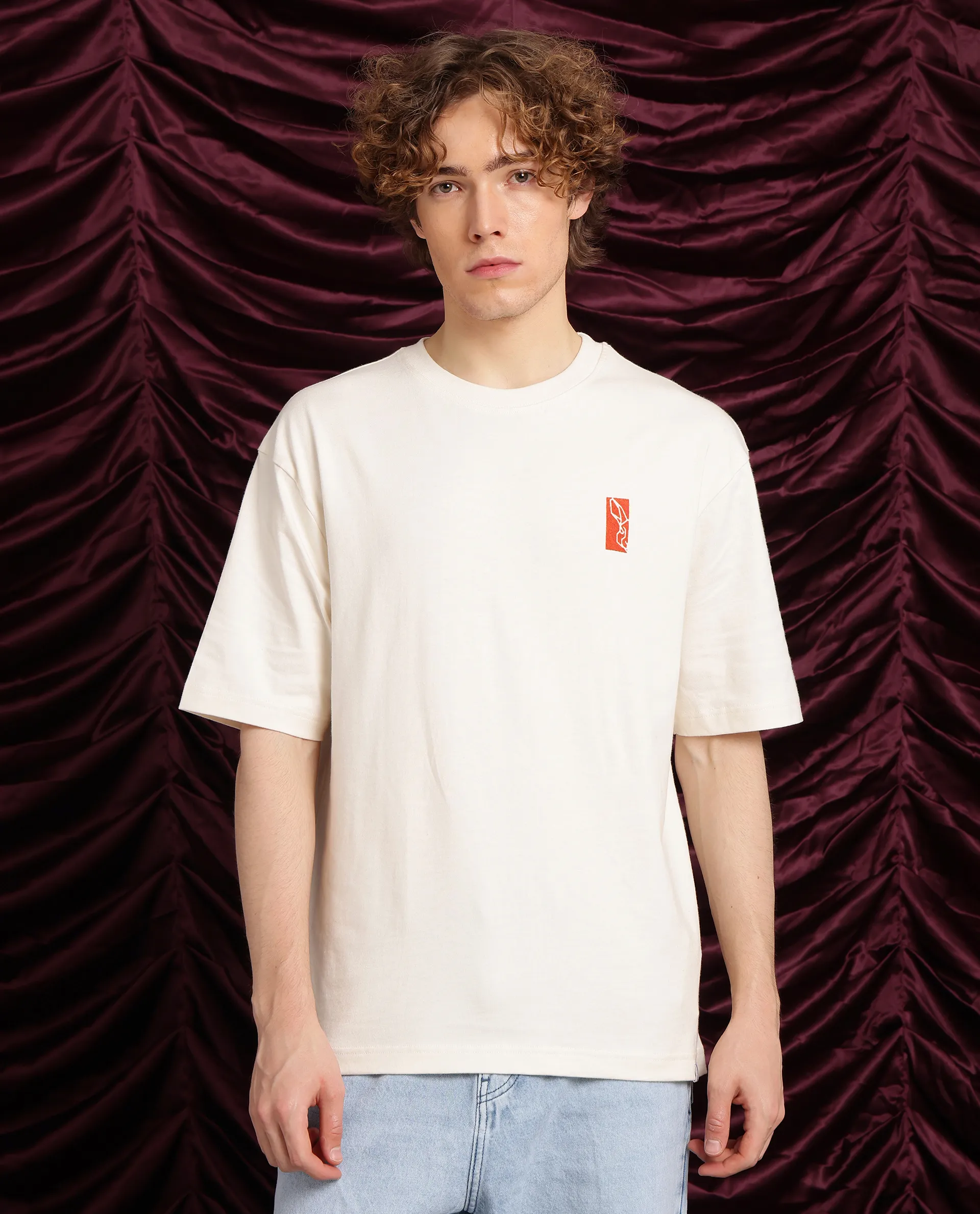 Rare Rabbit Men's Hord Off White Cotton Graphic Print Oversized Fit Half Sleeve Crew Neck T-Shirt - Image 7