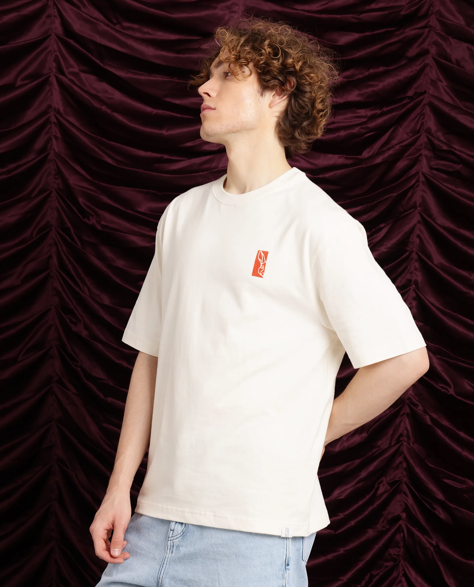 Rare Rabbit Men's Hord Off White Cotton Graphic Print Oversized Fit Half Sleeve Crew Neck T-Shirt - Image 8