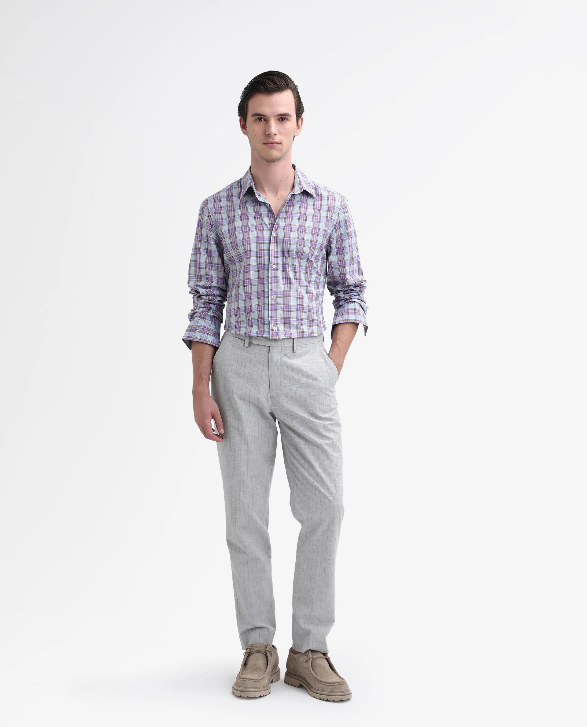 Rare Rabbit Men's Horf-25 Pastel Purple Cotton Checked Print Regular Fit Full Sleeve Collared Shirt - Image 2