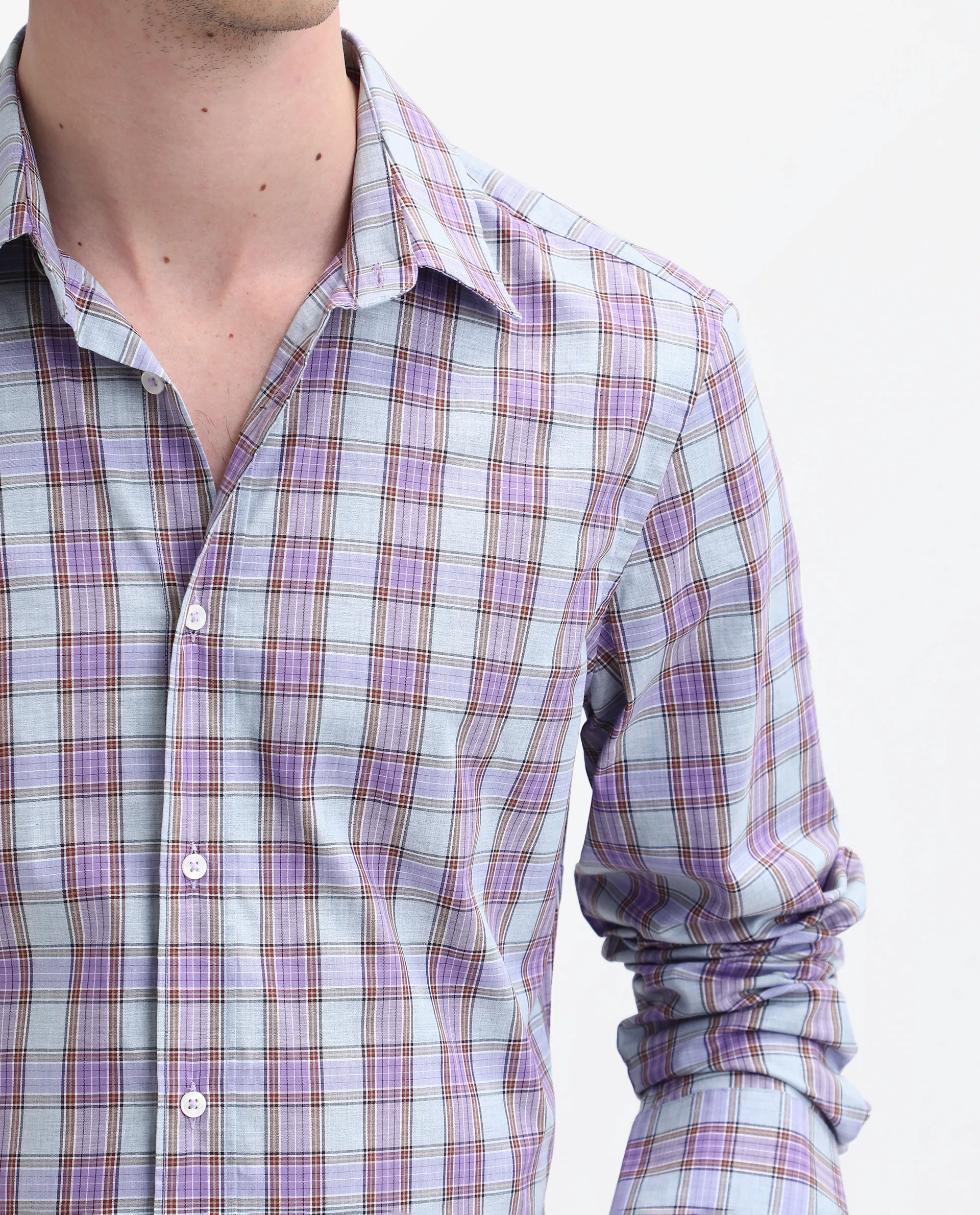Rare Rabbit Men's Horf-25 Pastel Purple Cotton Checked Print Regular Fit Full Sleeve Collared Shirt - Image 6