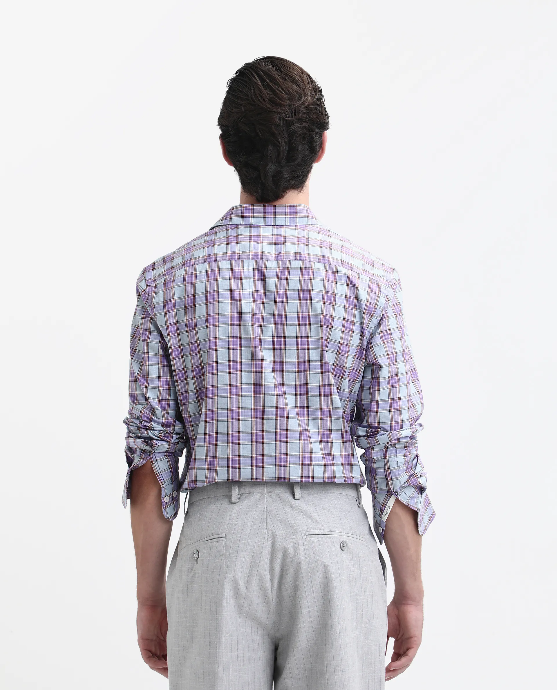 Rare Rabbit Men's Horf-25 Pastel Purple Cotton Checked Print Regular Fit Full Sleeve Collared Shirt - Image 7