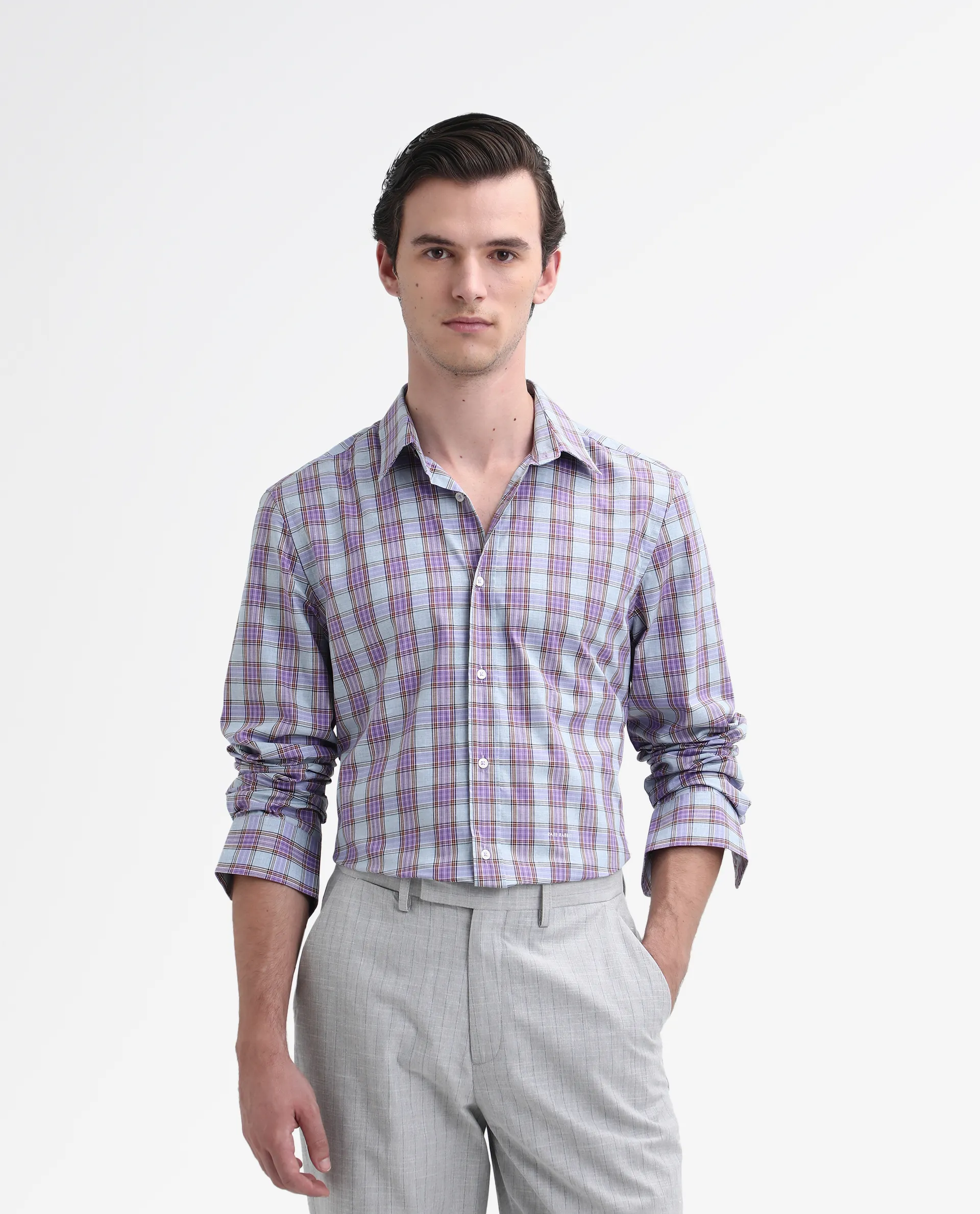 Rare Rabbit Men's Horf-25 Pastel Purple Cotton Checked Print Regular Fit Full Sleeve Collared Shirt - Image 8