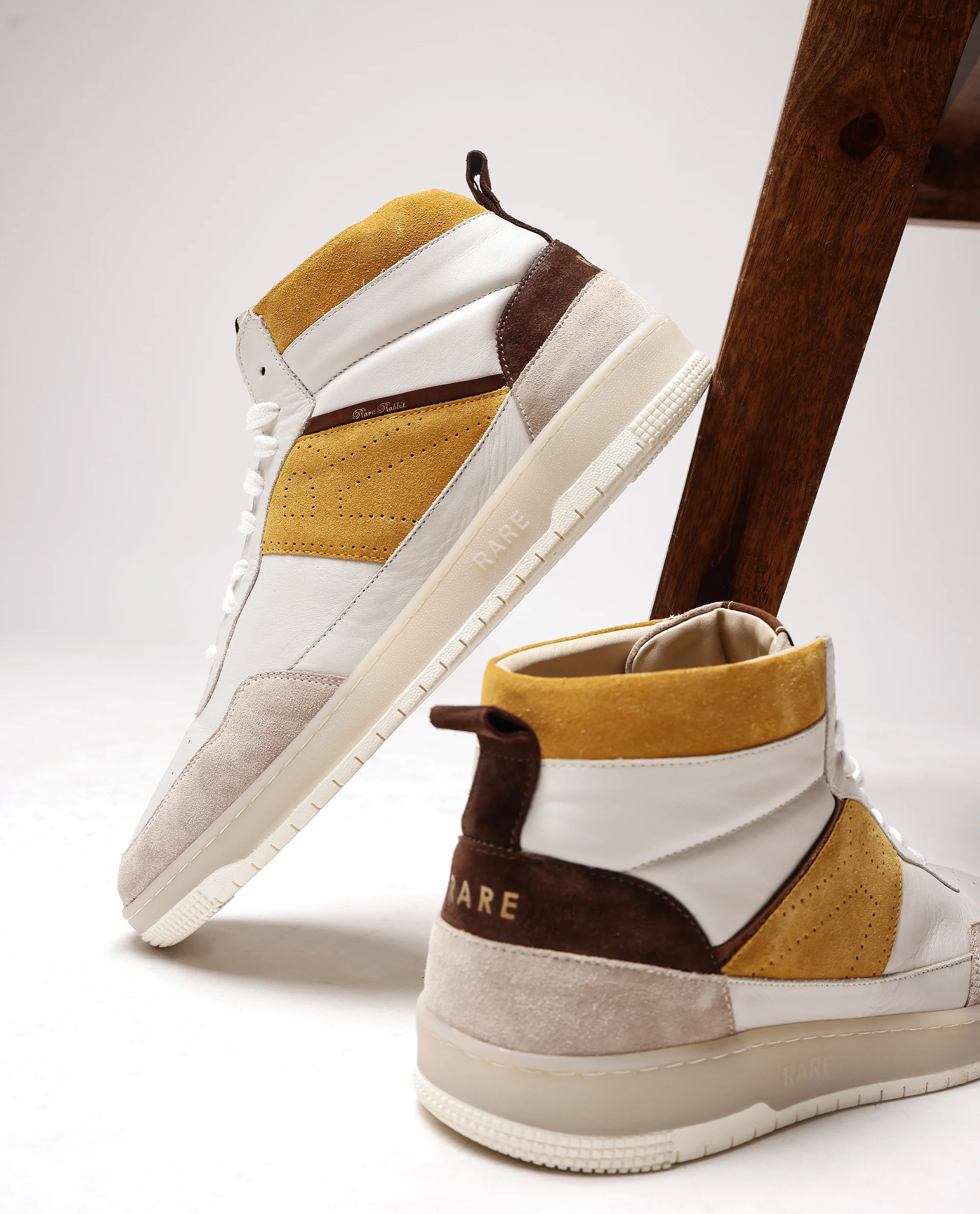 Rare Rabbit Men's Horizon Mustard Suede And Leather High-Top Lace Up Sneaker Shoes - Image 2