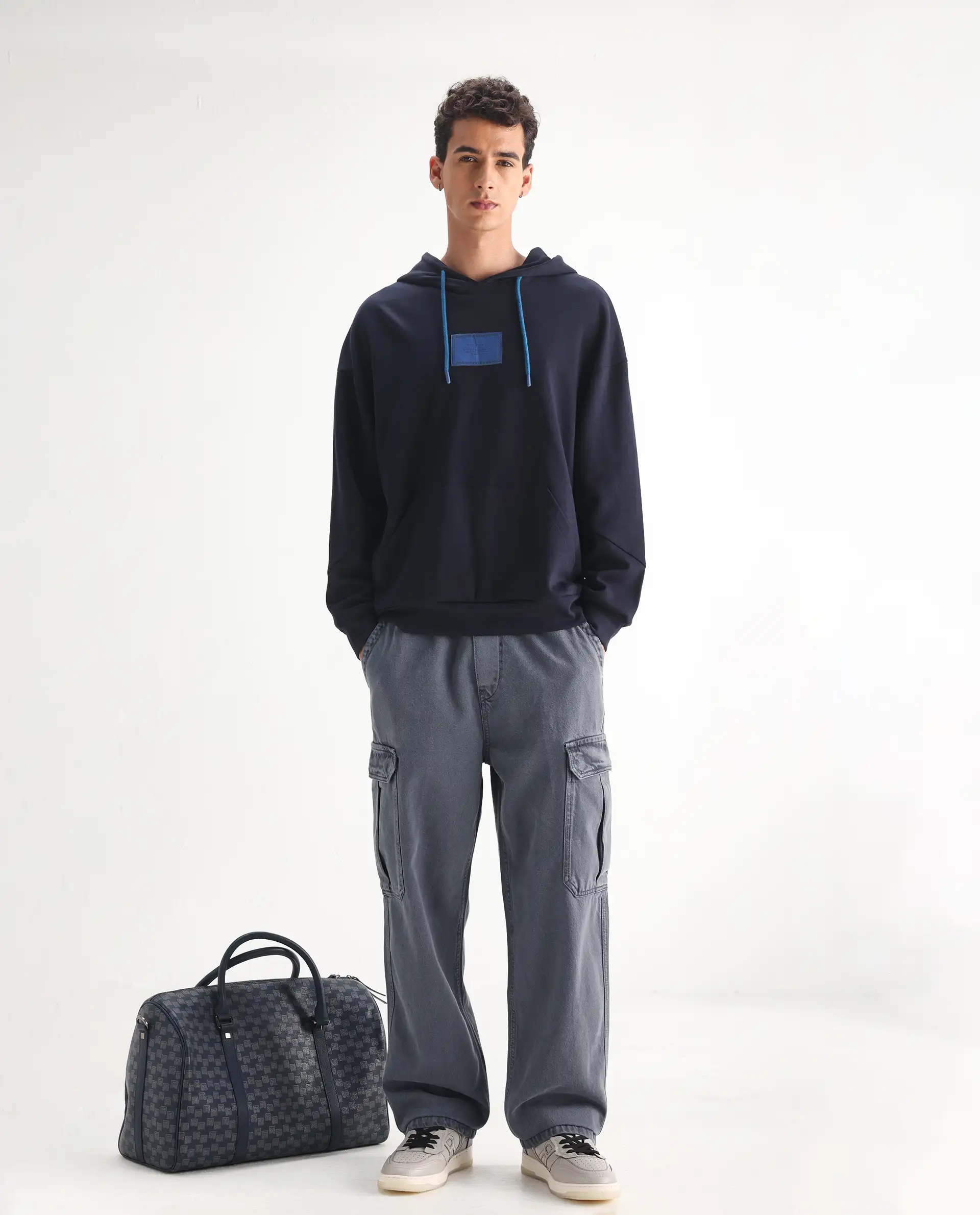 Rare Rabbit Men's Hork Blue Cotton Plain Baggy Fit Jeans